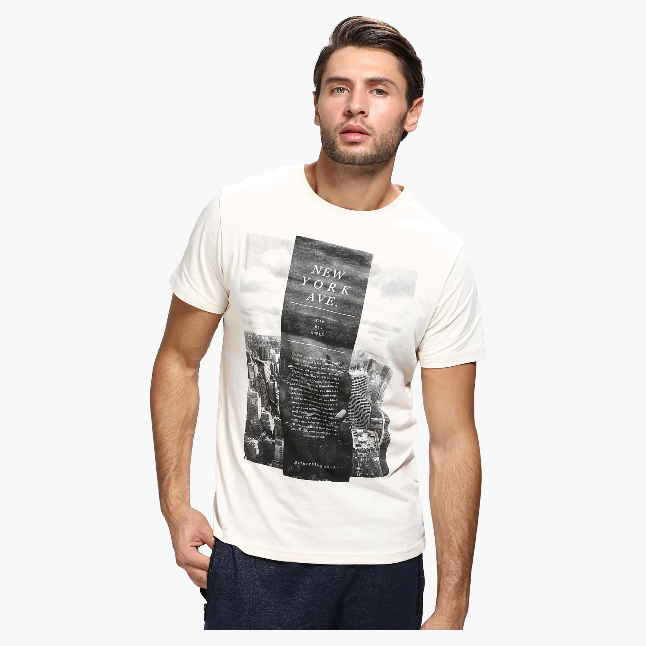 Printed Crew Neck T-Shirt with Short Sleeves in Slim Fit-men-clothing-tshirtsandpolos-tshirts-image-1