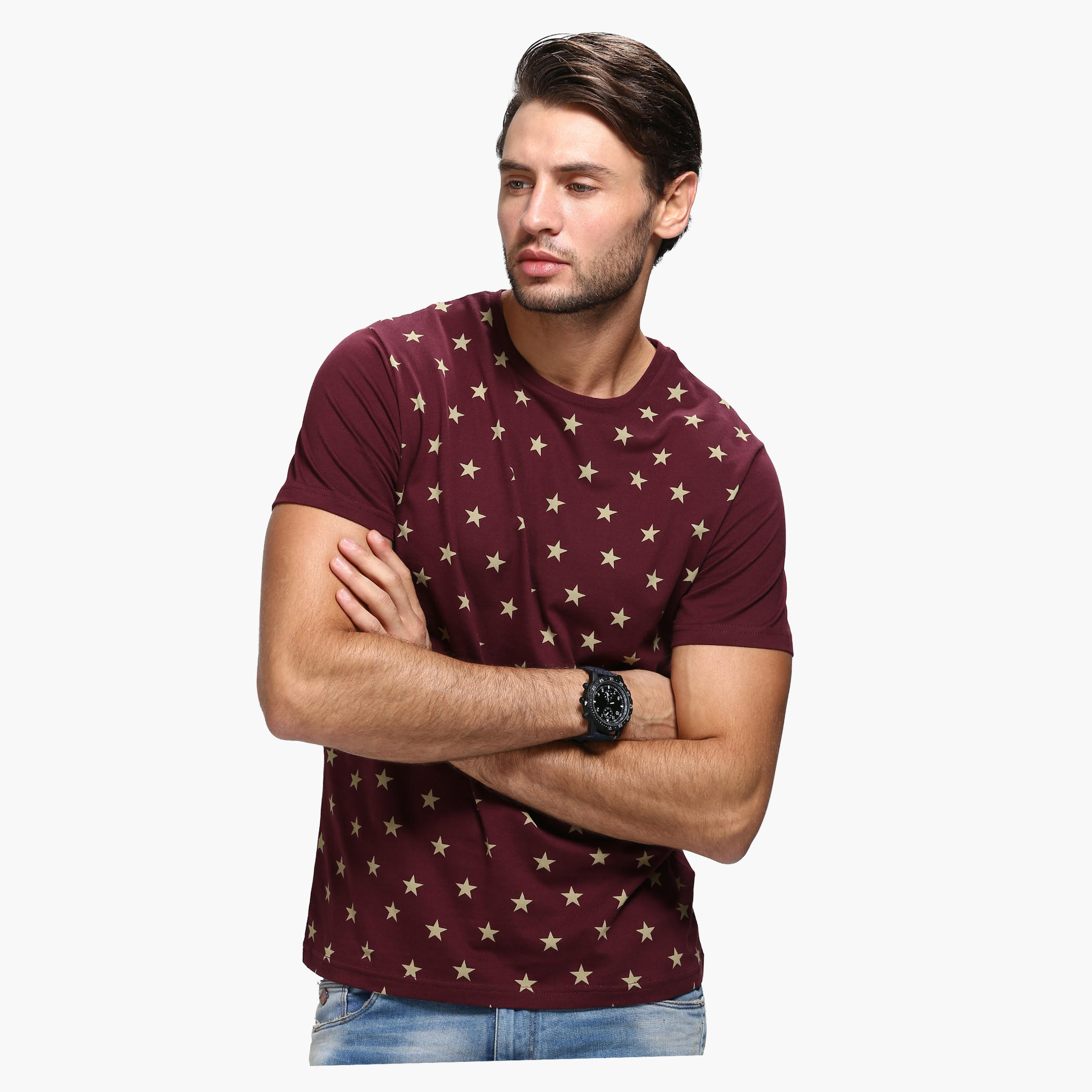 Printed Crew Neck T-Shirt with Short Sleeves in Slim Fit-men-clothing-tshirtsandpolos-tshirts-image-1