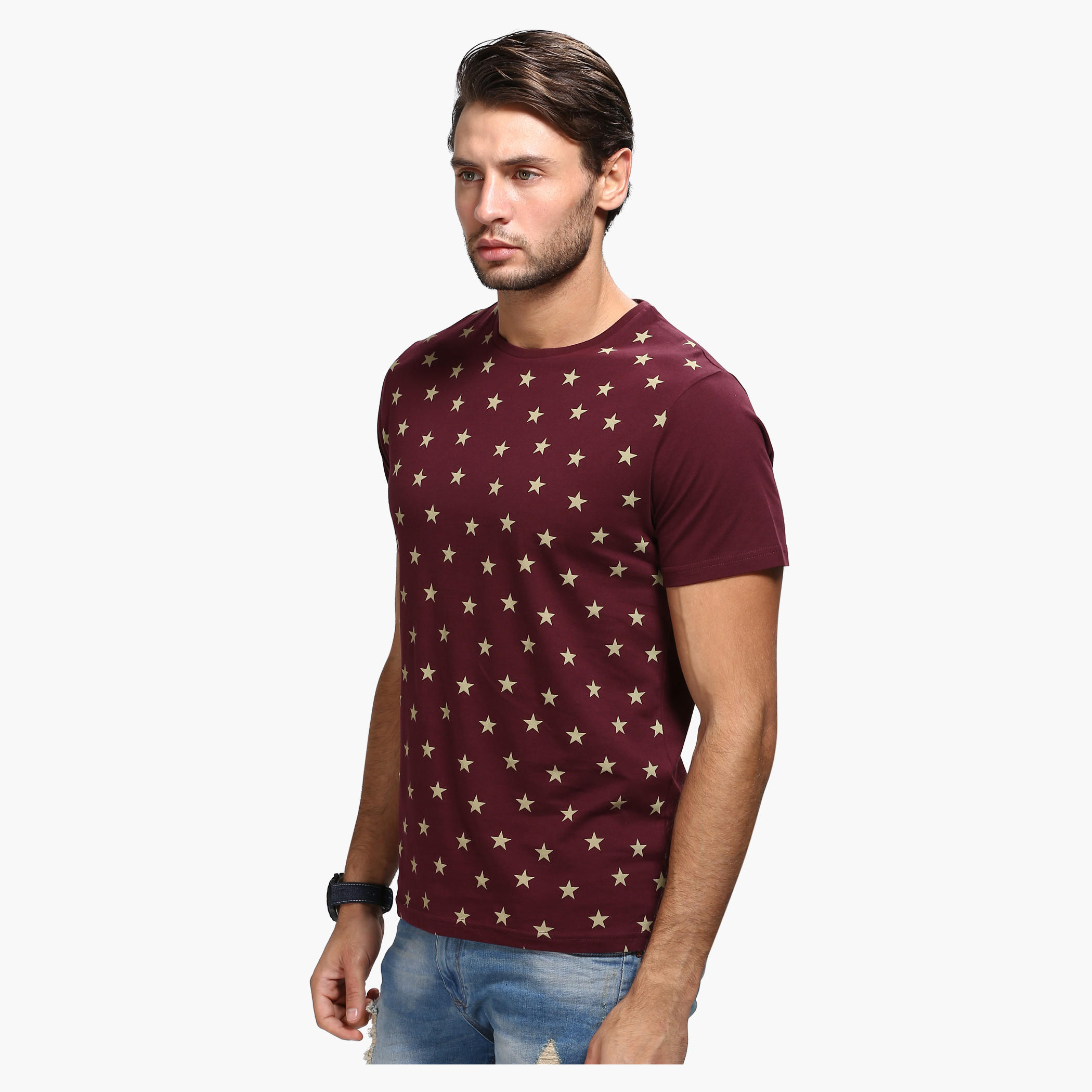 Printed Crew Neck T-Shirt with Short Sleeves in Slim Fit-men-clothing-tshirtsandpolos-tshirts-image-3