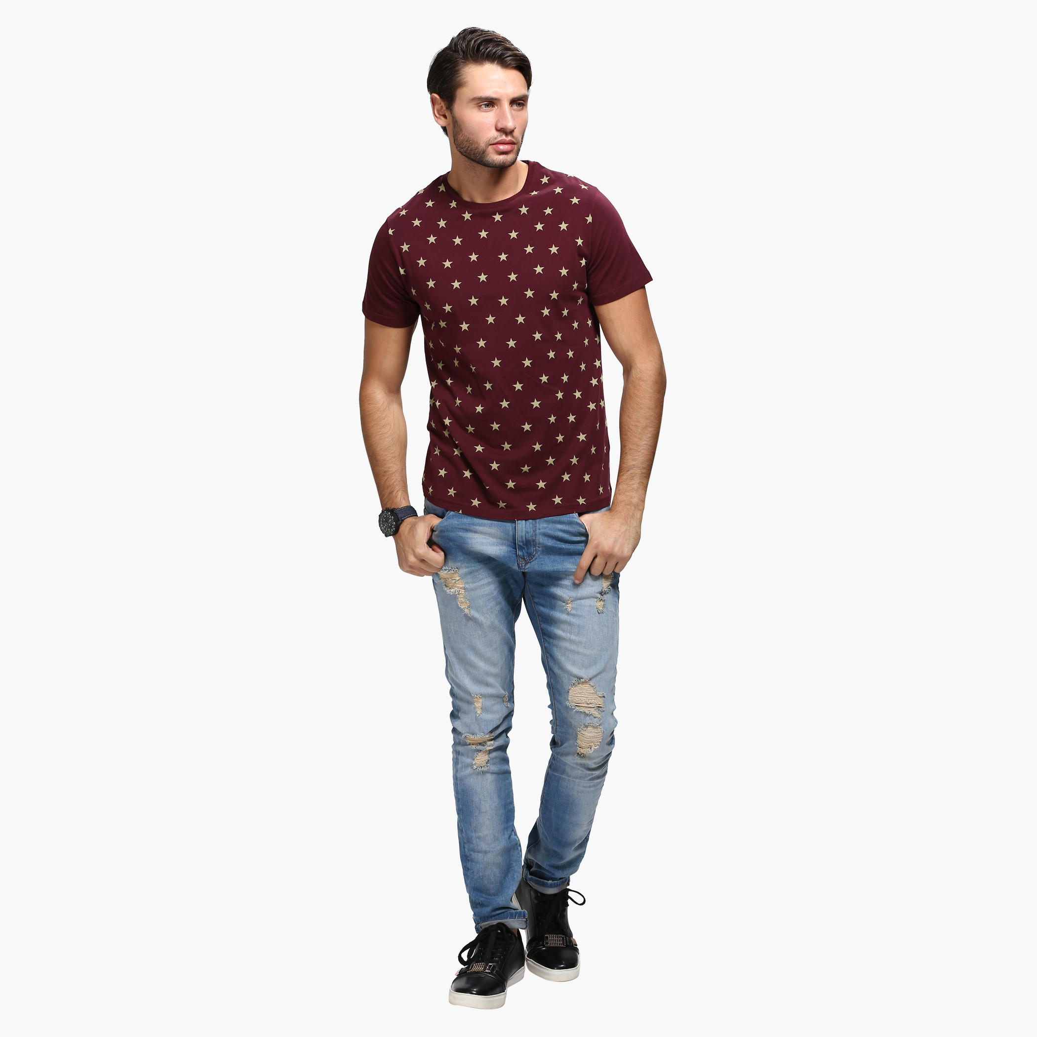Printed Crew Neck T-Shirt with Short Sleeves in Slim Fit-men-clothing-tshirtsandpolos-tshirts-image-5