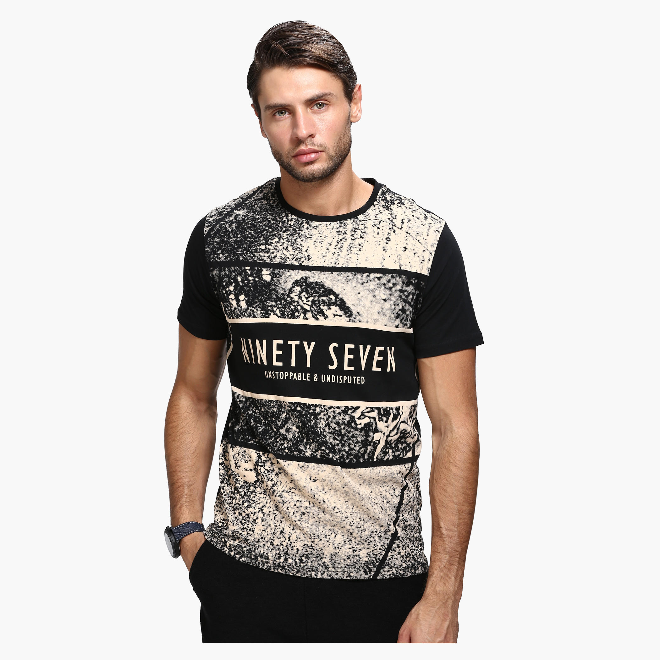 Printed Crew Neck T-Shirt with Short Sleeves in Slim Fit-men-clothing-tshirtsandpolos-tshirts-image-1