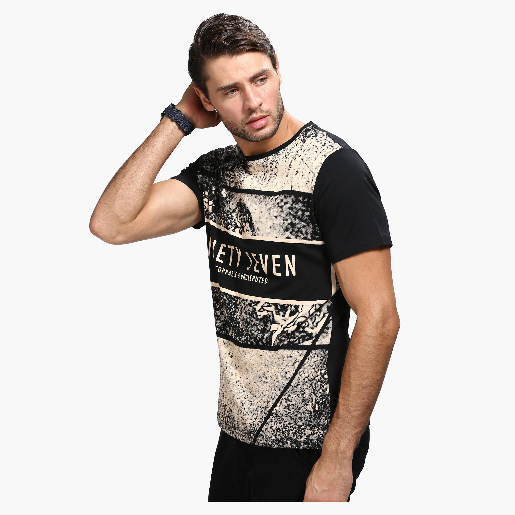 Printed Crew Neck T-Shirt with Short Sleeves in Slim Fit-men-clothing-tshirtsandpolos-tshirts-image-3