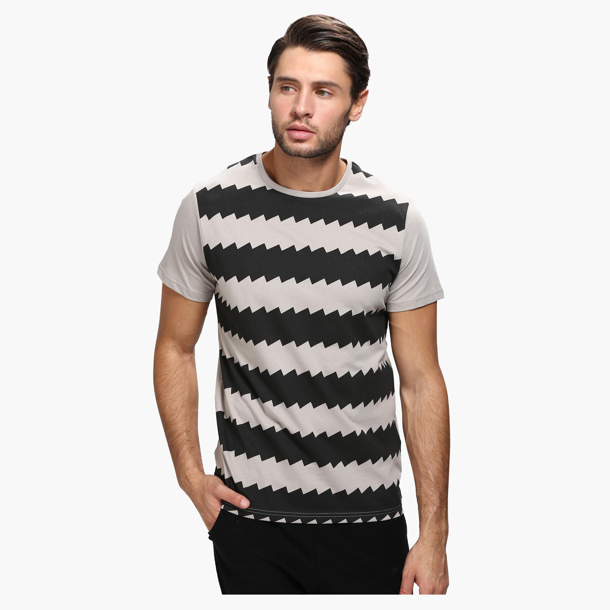 Printed Crew Neck T-Shirt with Short Sleeves in Slim Fit-men-clothing-tshirtsandpolos-tshirts-image-1