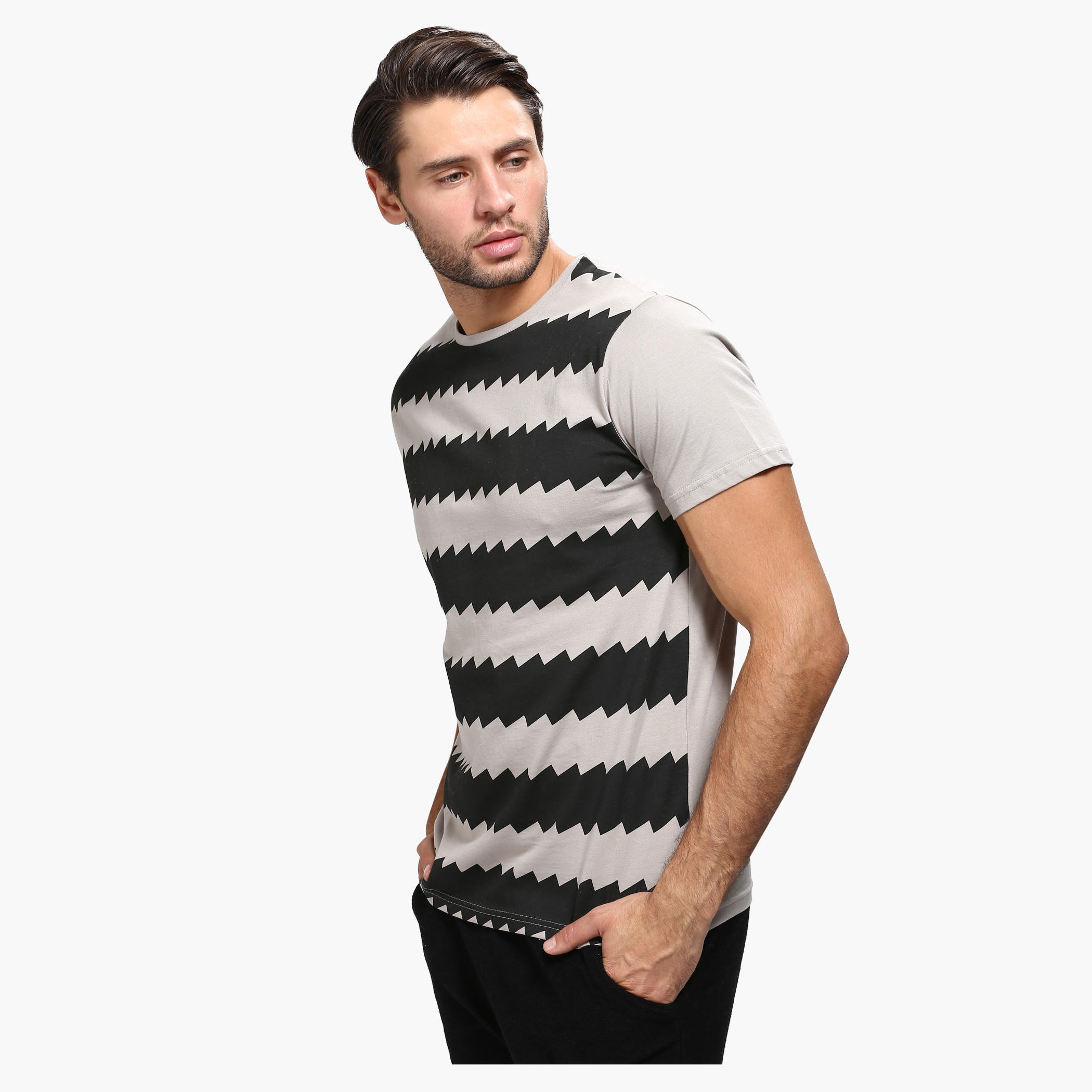Printed Crew Neck T-Shirt with Short Sleeves in Slim Fit-men-clothing-tshirtsandpolos-tshirts-image-3