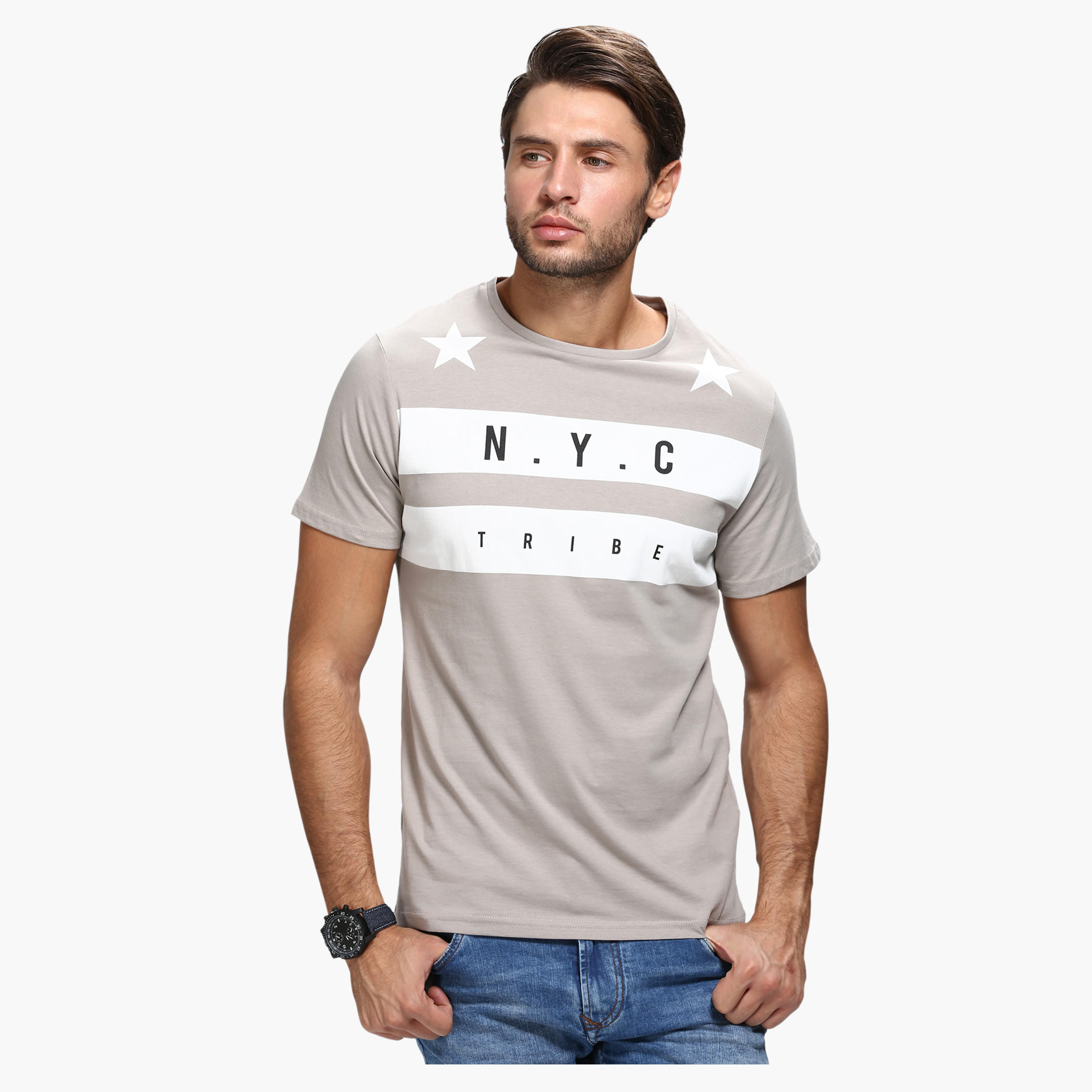 Printed Crew Neck T-Shirt with Short Sleeves in Slim Fit-men-clothing-tshirtsandpolos-tshirts-image-1