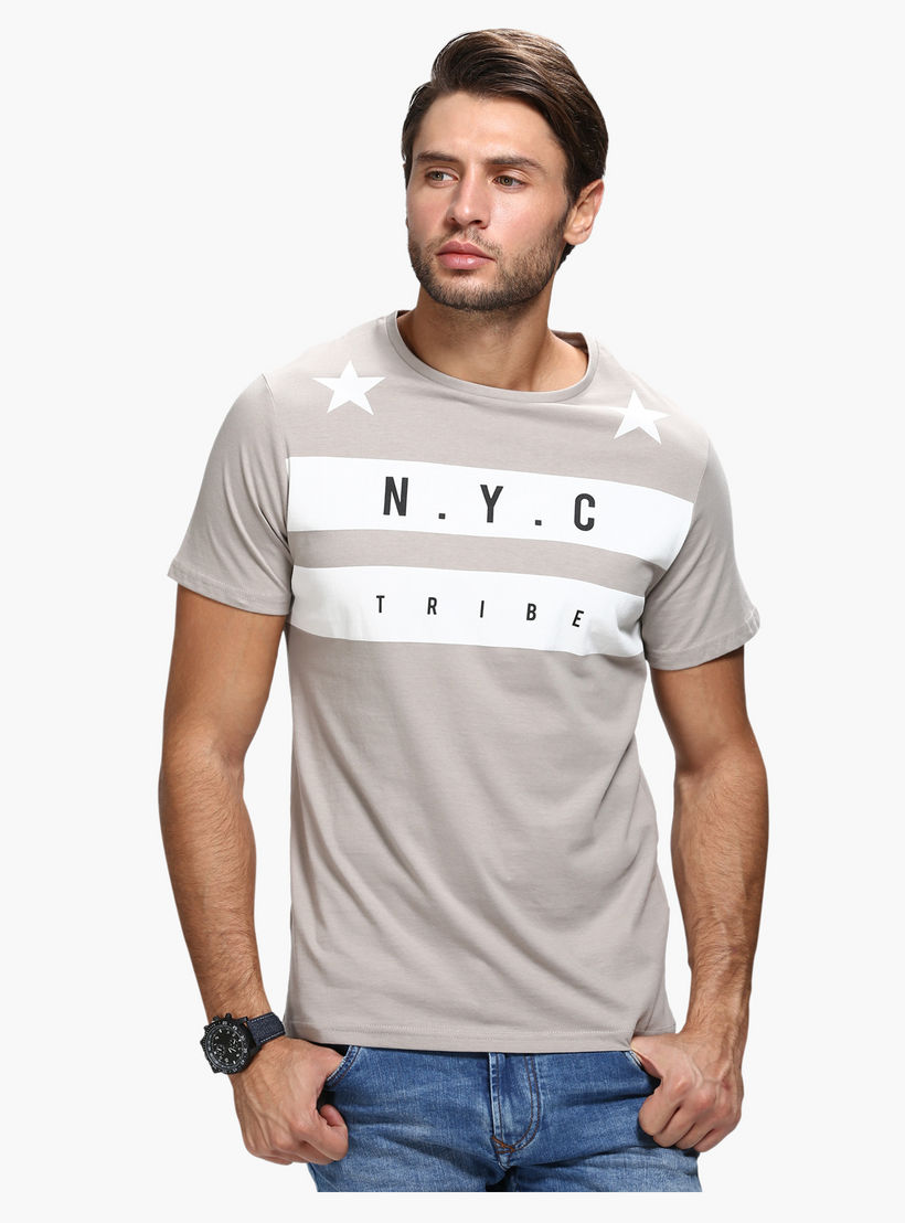 Printed Crew Neck T-Shirt with Short Sleeves in Slim Fit-men-clothing-tshirtsandpolos-tshirts-image-1