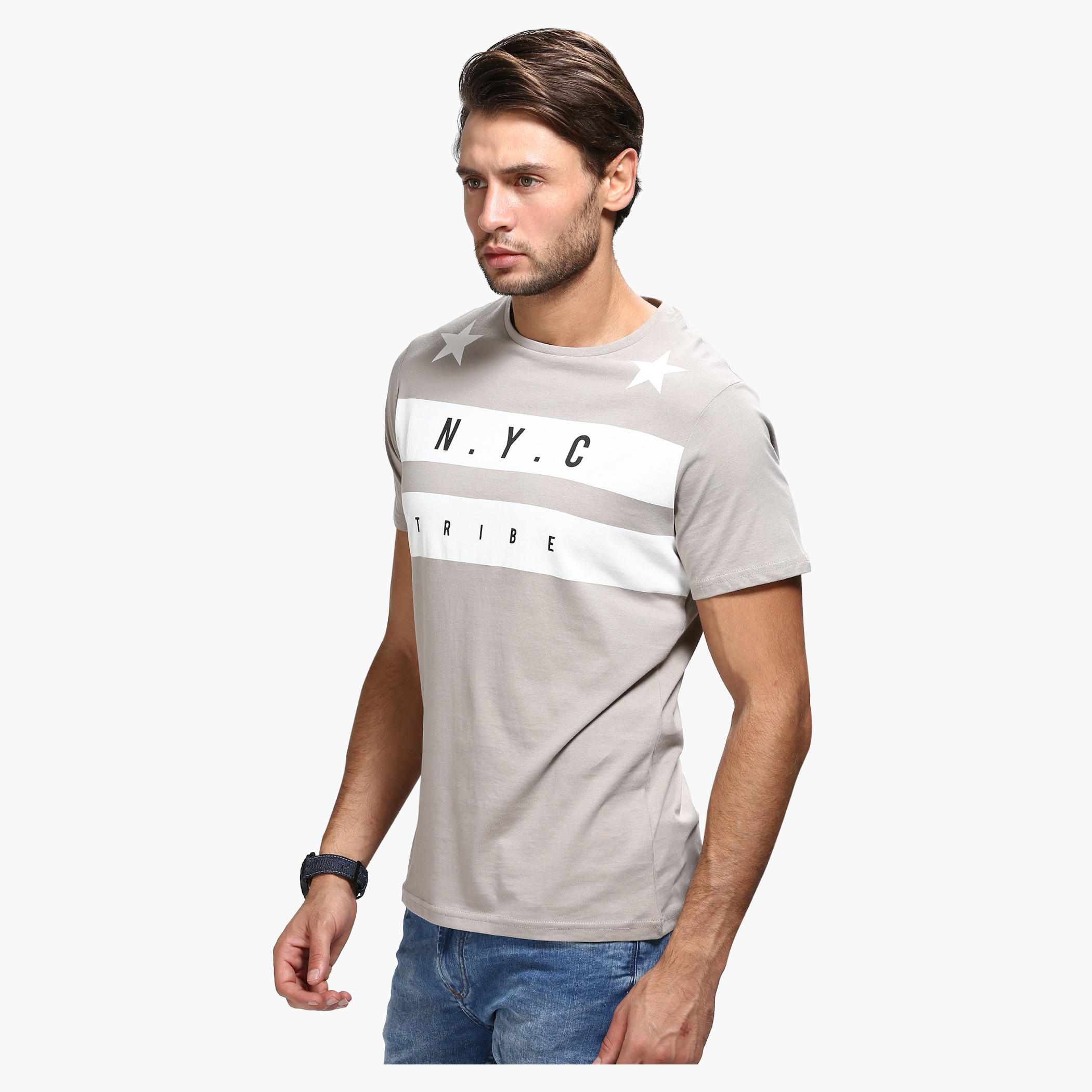 Printed Crew Neck T-Shirt with Short Sleeves in Slim Fit-men-clothing-tshirtsandpolos-tshirts-image-3