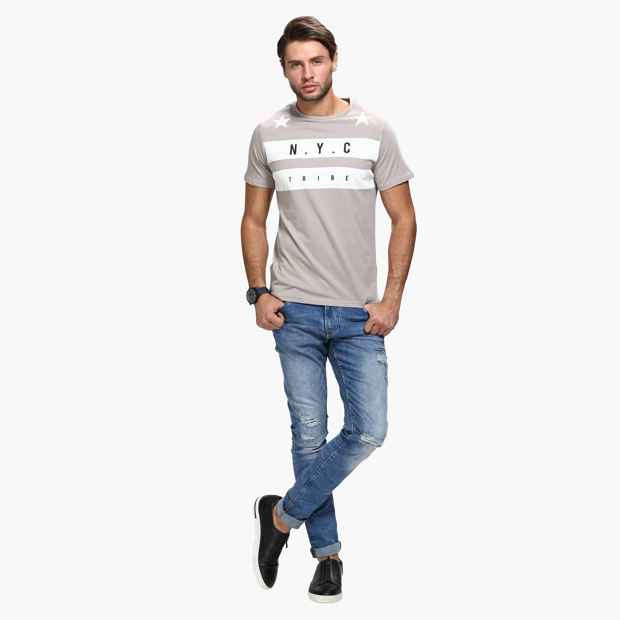 Printed Crew Neck T-Shirt with Short Sleeves in Slim Fit-men-clothing-tshirtsandpolos-tshirts-image-5