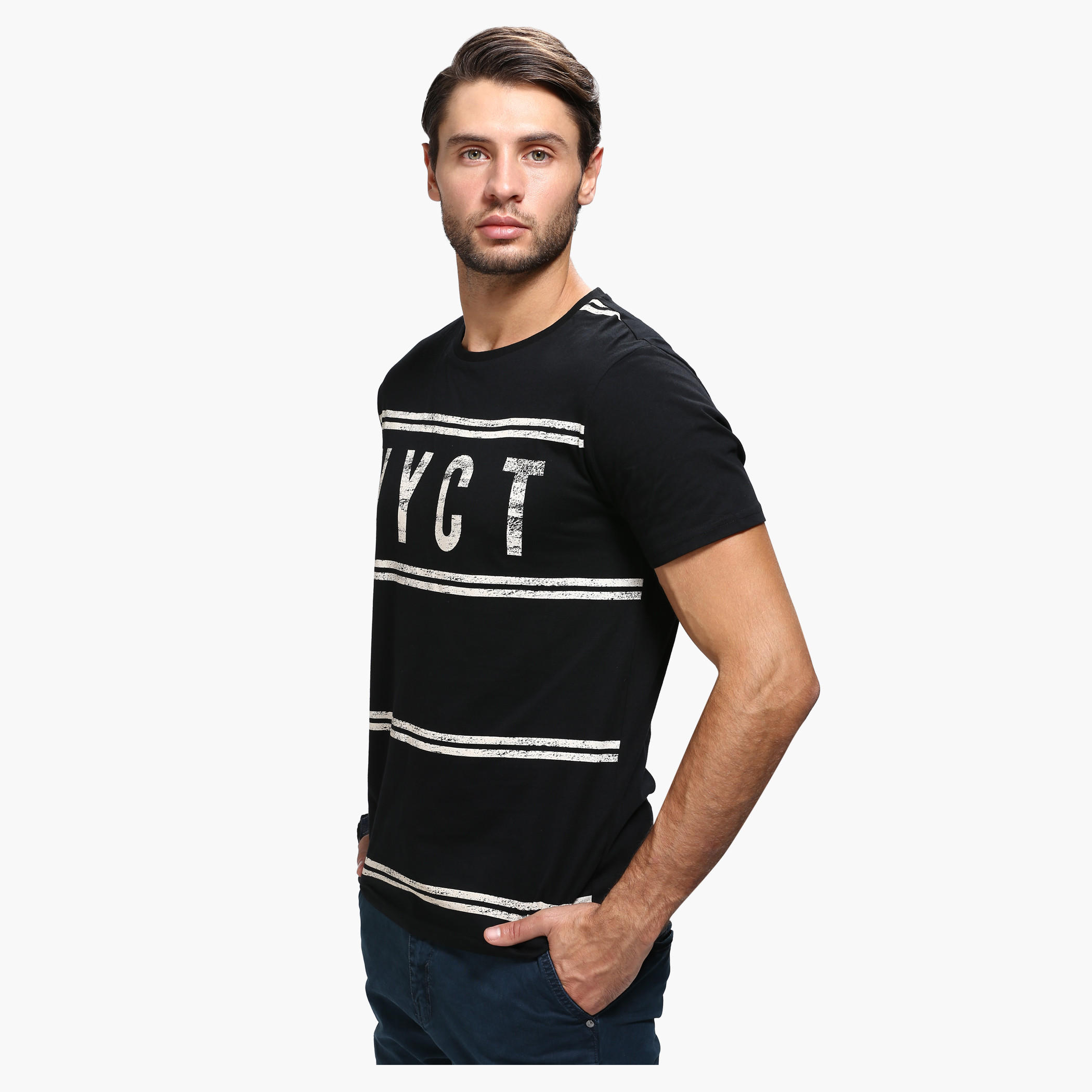 Printed Crew Neck T-Shirt with Short Sleeves in Slim Fit-men-clothing-tshirtsandpolos-tshirts-image-3