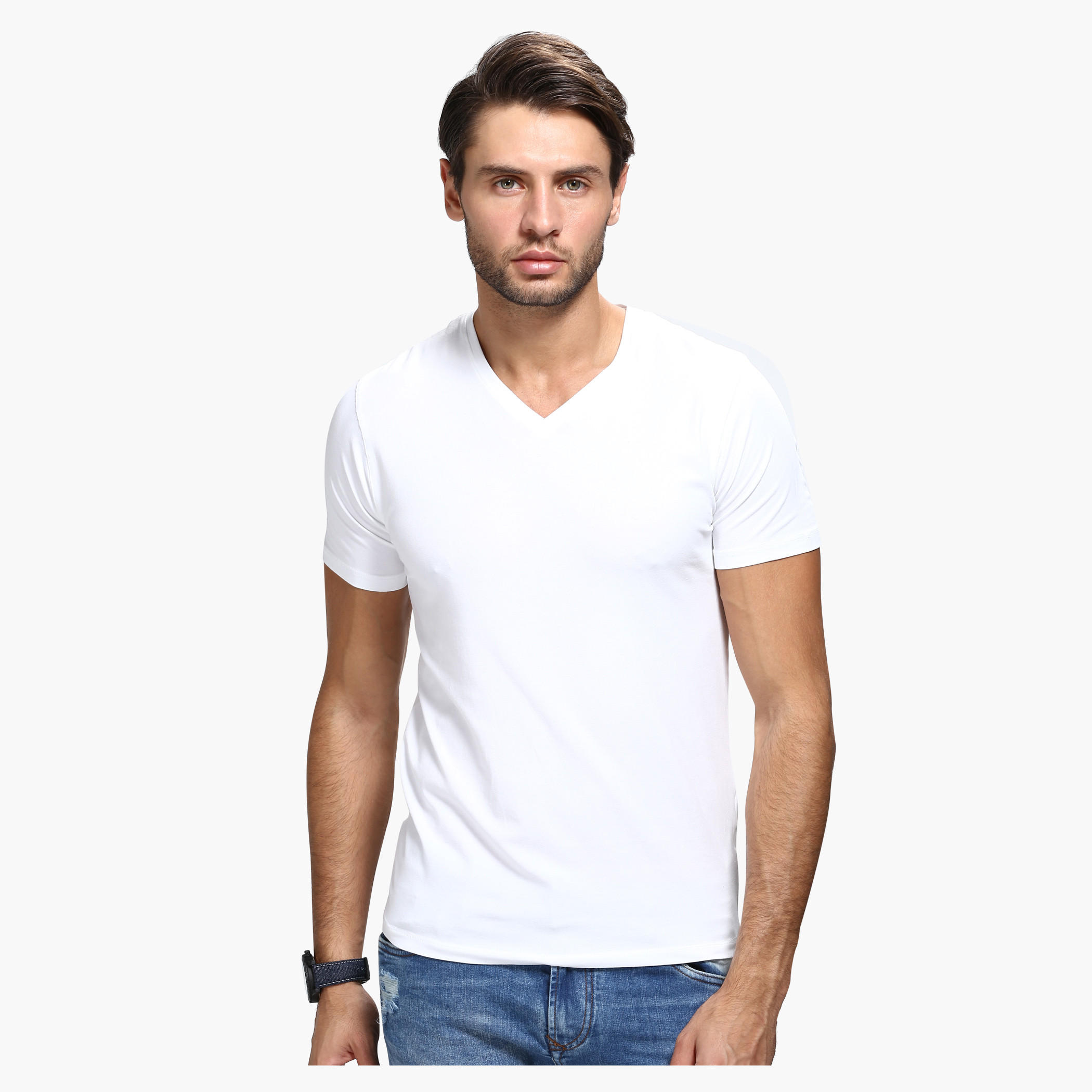 Casual V-Neck T-Shirt with Short Sleeves in Slim Fit-men-clothing-tshirtsandpolos-tshirts-image-1