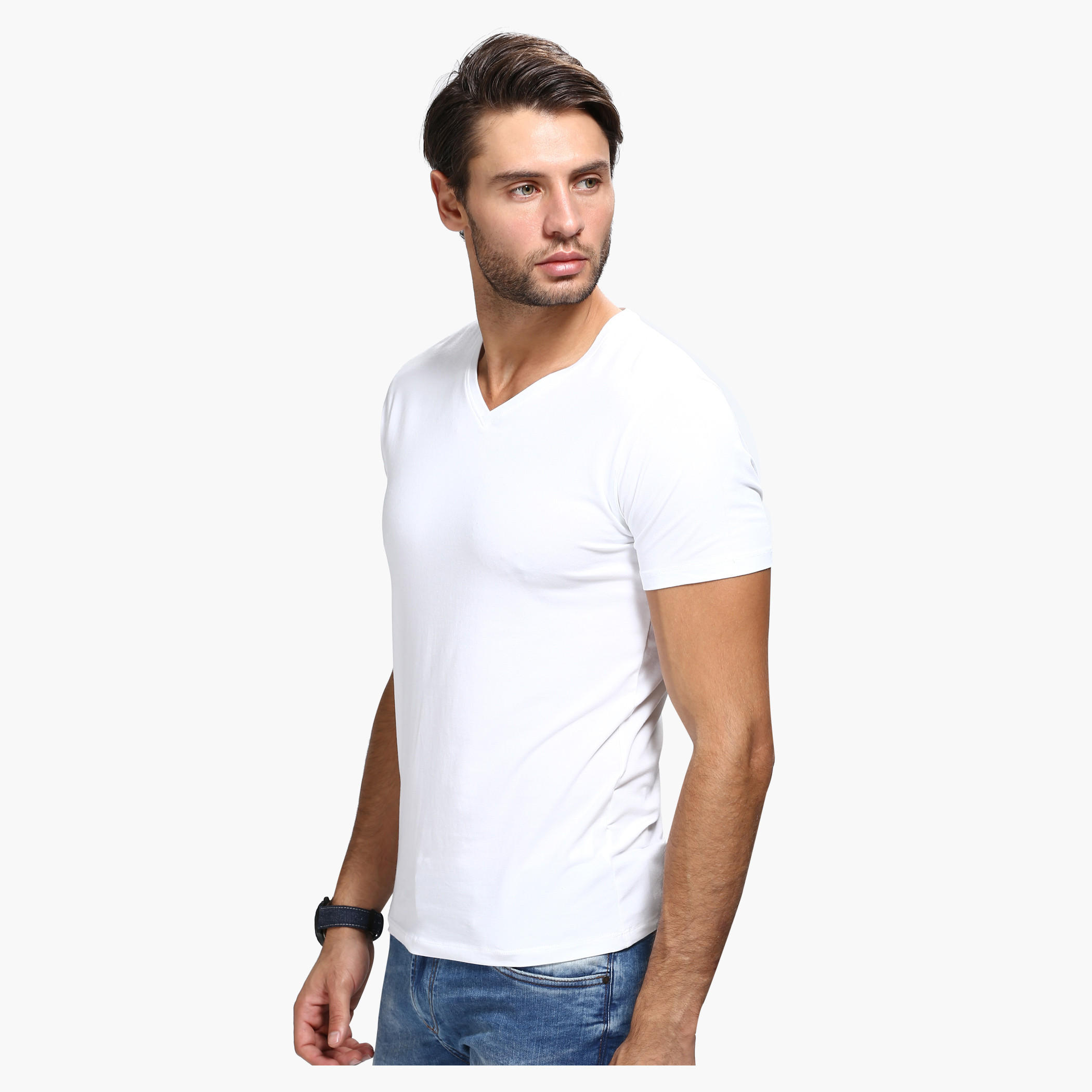 Casual V-Neck T-Shirt with Short Sleeves in Slim Fit-men-clothing-tshirtsandpolos-tshirts-image-3