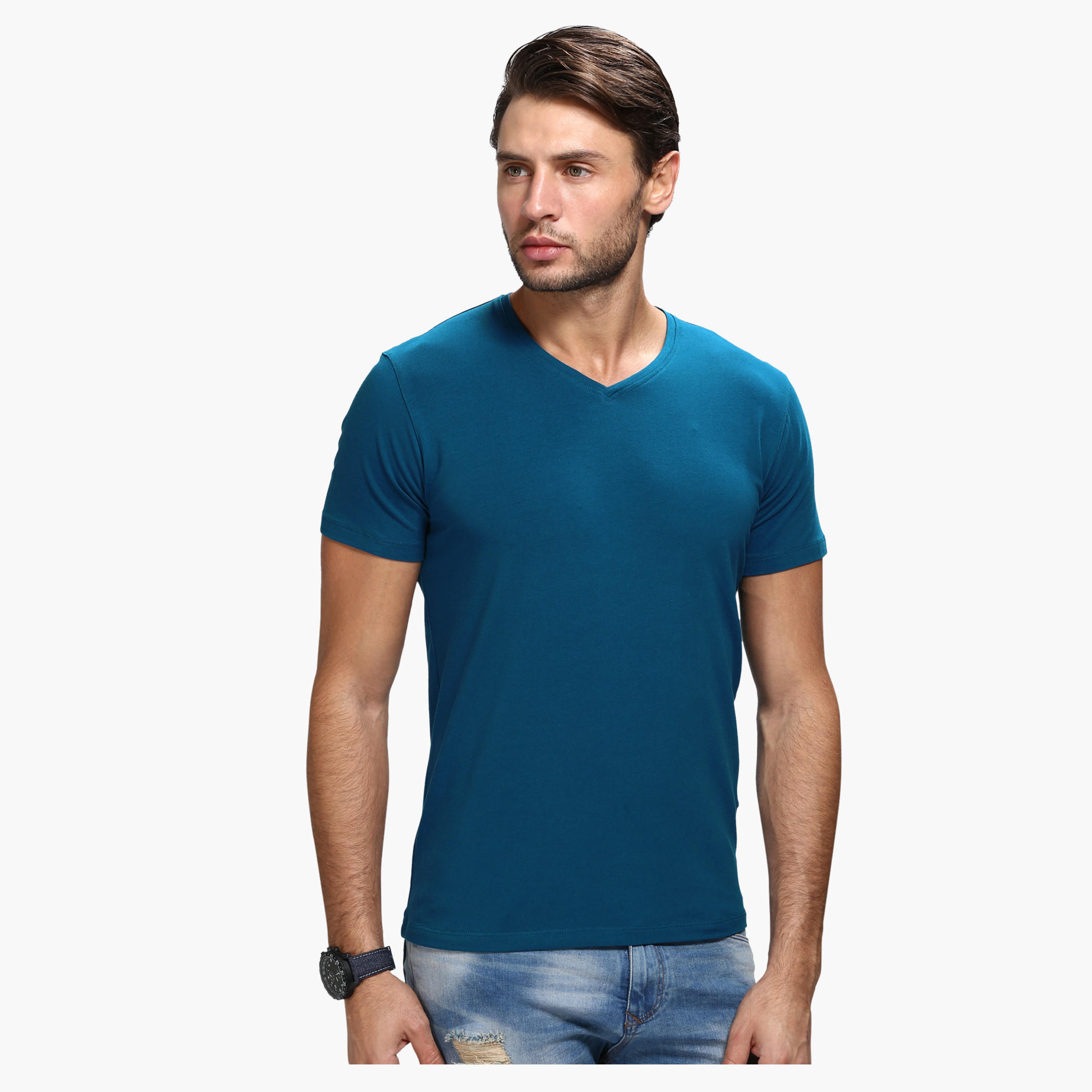 Casual V-Neck T-Shirt with Short Sleeves in Slim Fit-men-clothing-tshirtsandpolos-tshirts-image-6