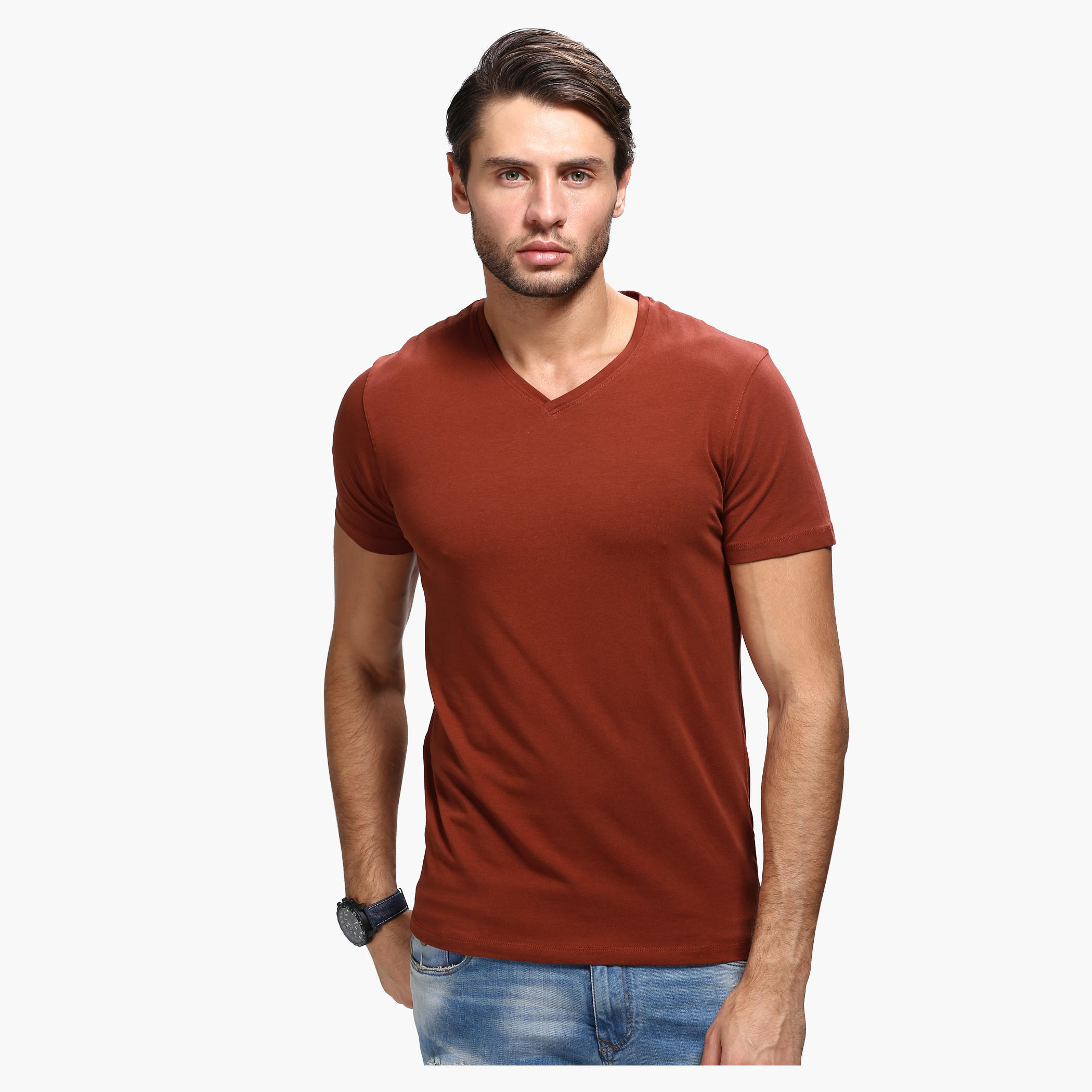 Casual V-Neck T-Shirt with Short Sleeves in Slim Fit-men-clothing-tshirtsandpolos-tshirts-image-11