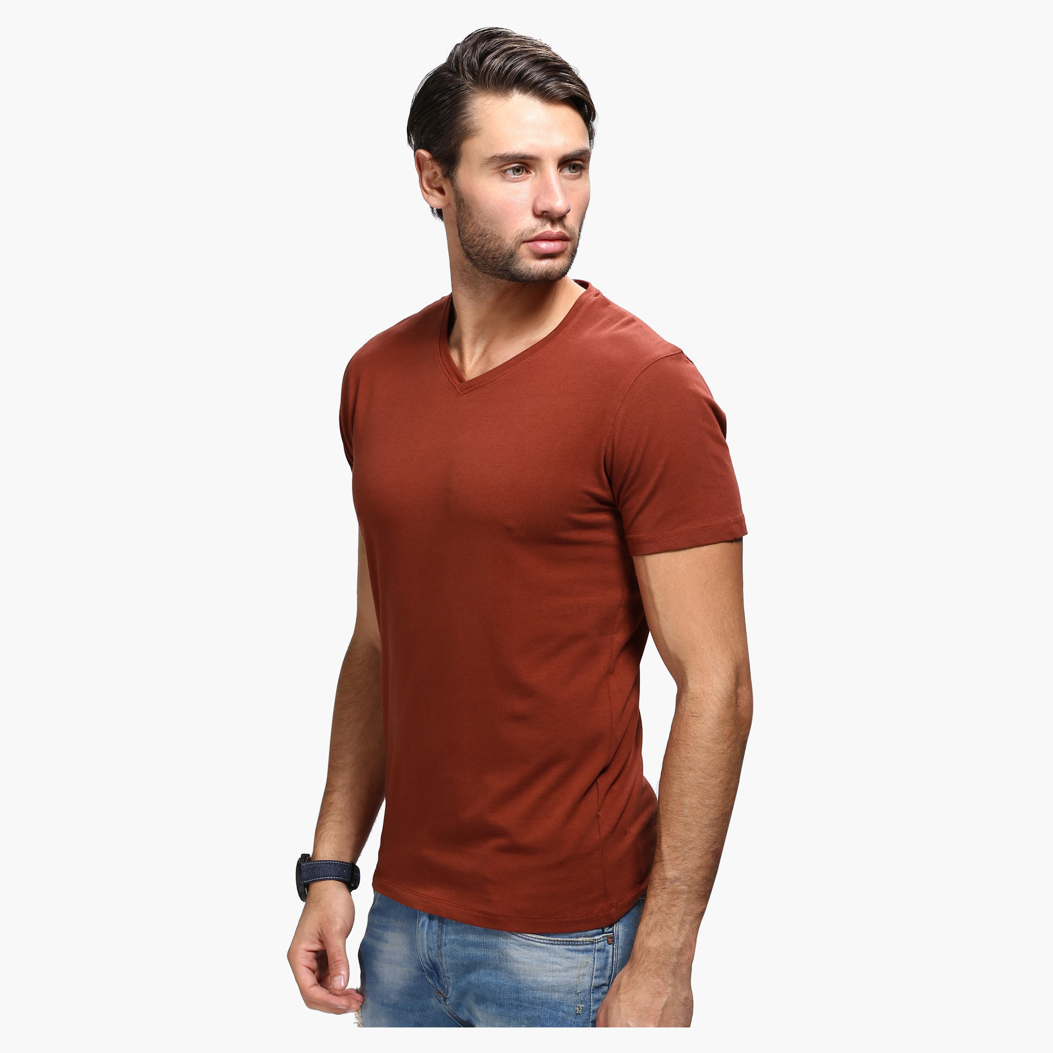 Casual V-Neck T-Shirt with Short Sleeves in Slim Fit-men-clothing-tshirtsandpolos-tshirts-image-13