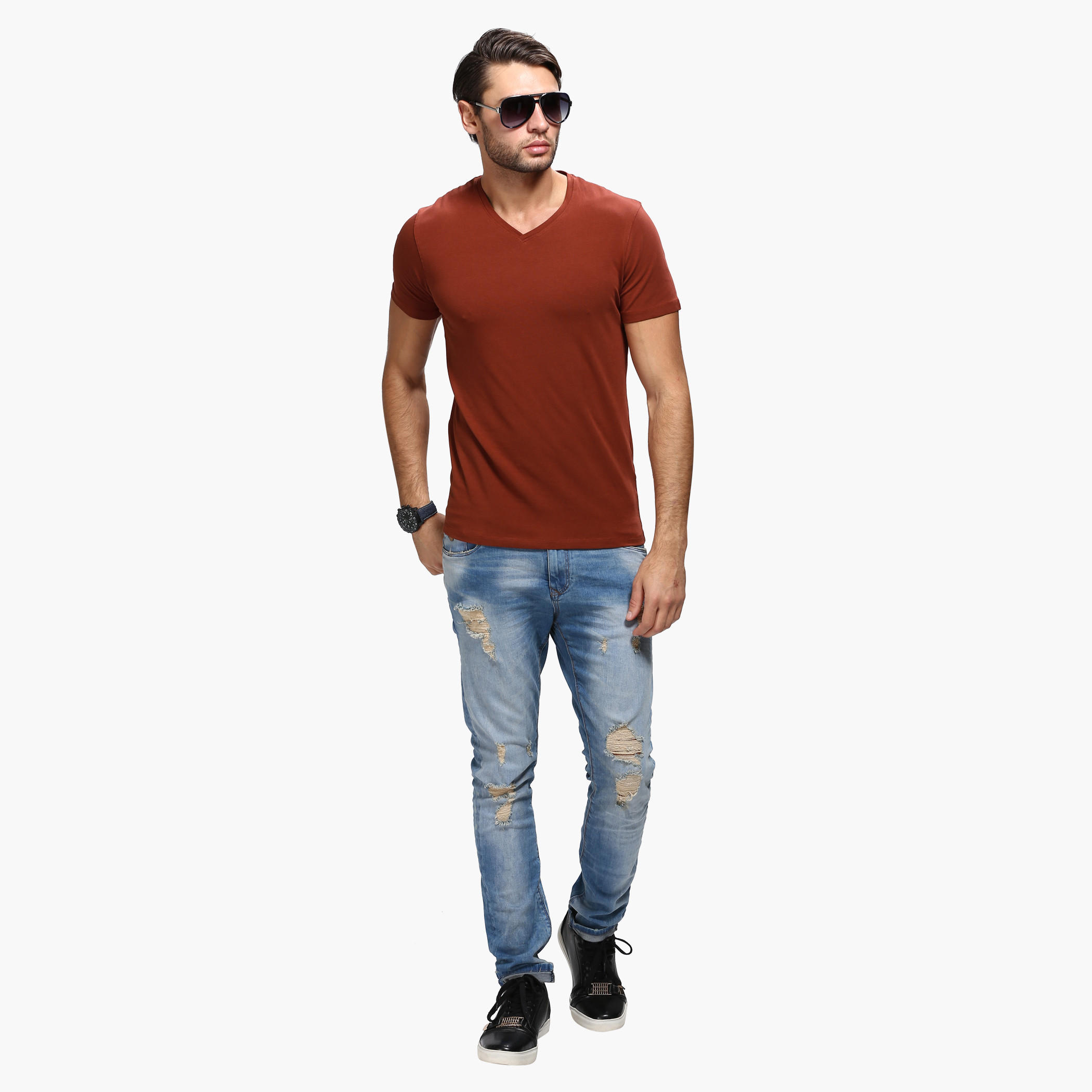 Casual V-Neck T-Shirt with Short Sleeves in Slim Fit-men-clothing-tshirtsandpolos-tshirts-image-15