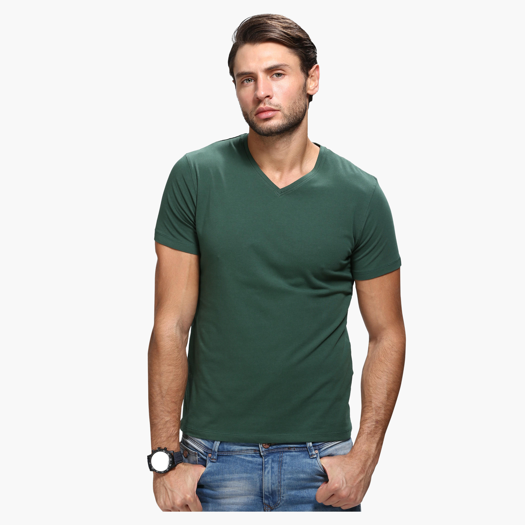 Casual V-Neck T-Shirt with Short Sleeves in Slim Fit-men-clothing-tshirtsandpolos-tshirts-image-16