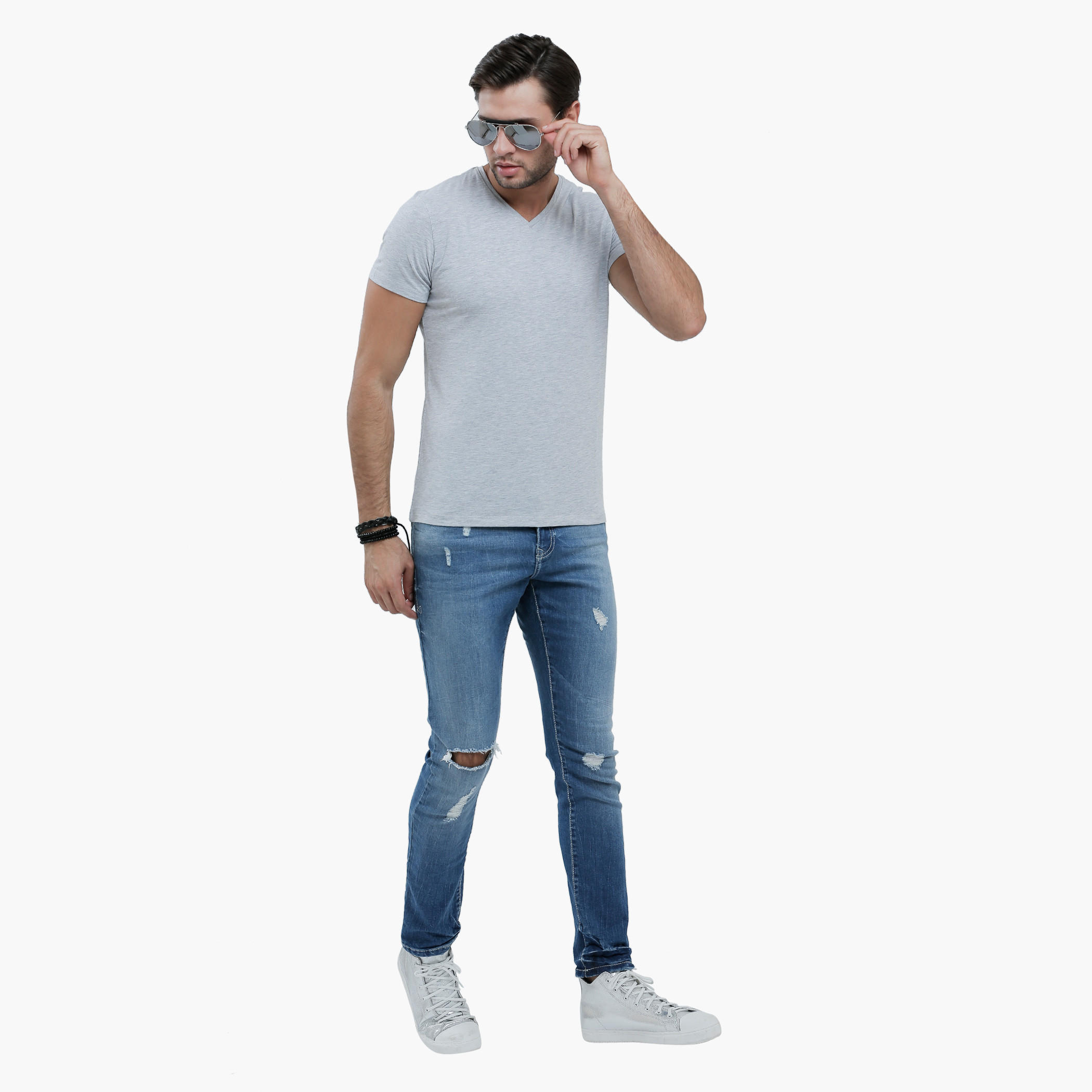 V-Neck T-Shirt with Short Sleeves in Slim Fit-men-clothing-tshirtsandpolos-tshirts-image-5
