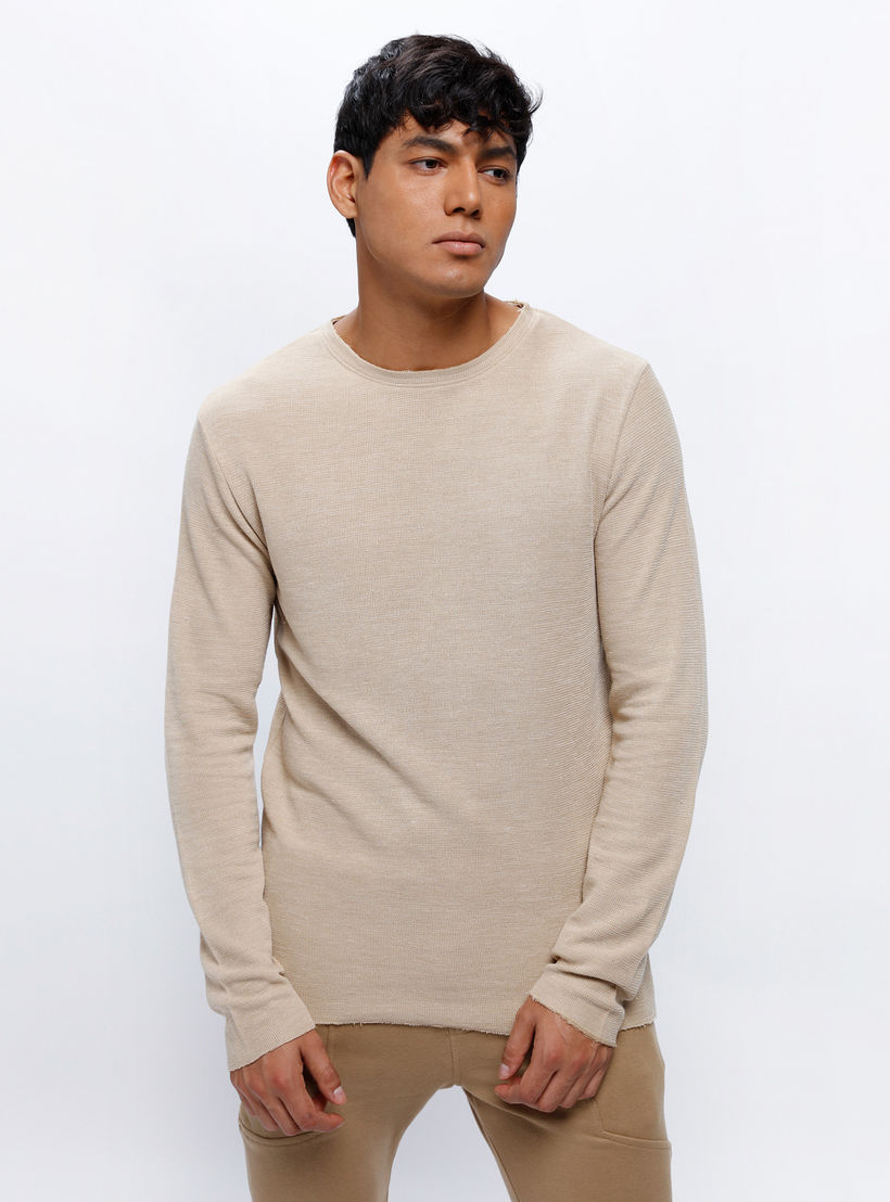 Textured Crew Neck T-Shirt with Long Sleeves-men-clothing-tshirtsandpolos-tshirts-image-5