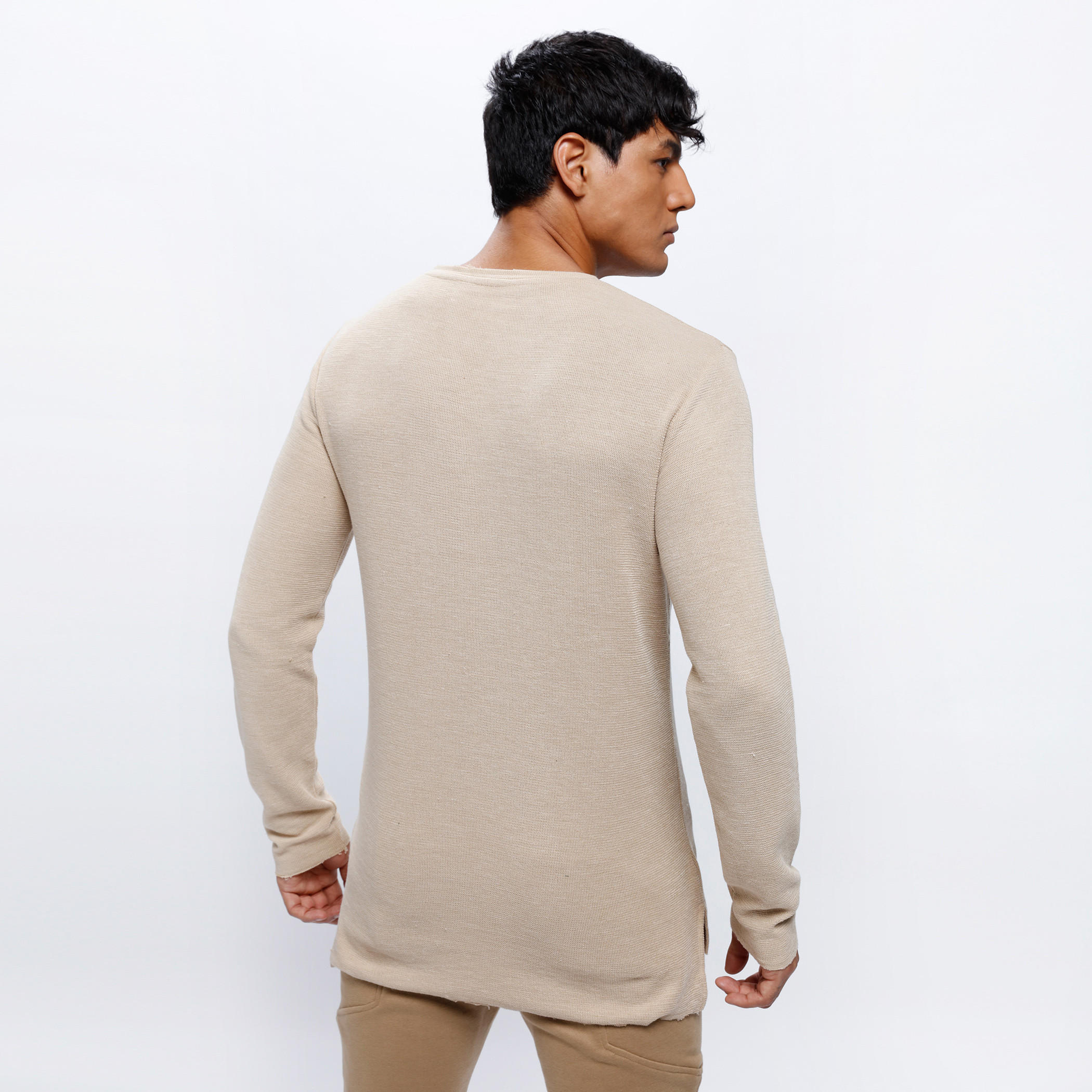 Textured Crew Neck T-Shirt with Long Sleeves-men-clothing-tshirtsandpolos-tshirts-image-4