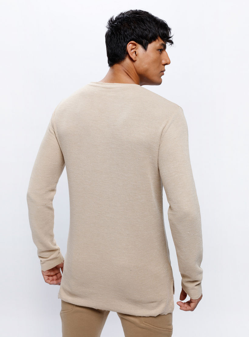 Textured Crew Neck T-Shirt with Long Sleeves-men-clothing-tshirtsandpolos-tshirts-image-4