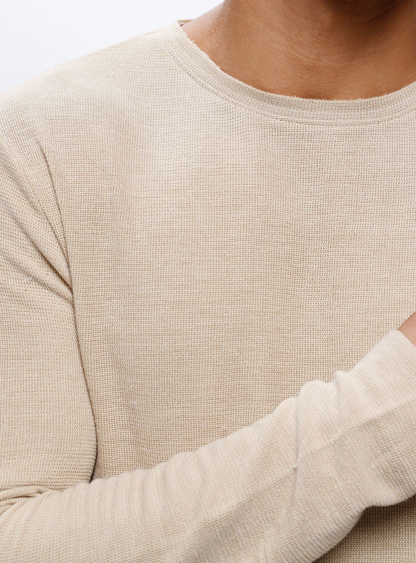 Textured Crew Neck T-Shirt with Long Sleeves-men-clothing-tshirtsandpolos-tshirts-image-2