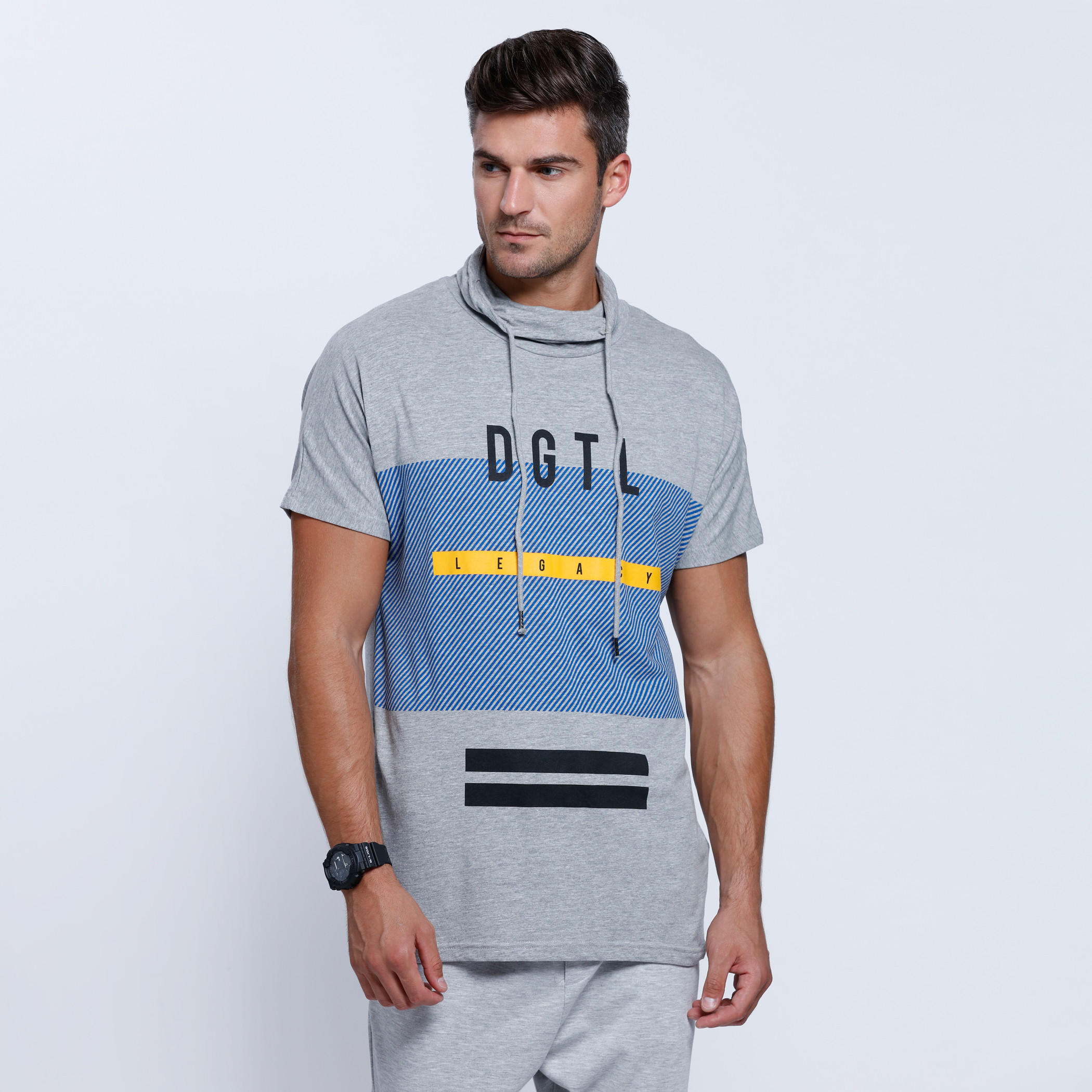 Printed Short Sleeves T-Shirt with Cowl Neck-men-clothing-tshirtsandpolos-tshirts-image-1