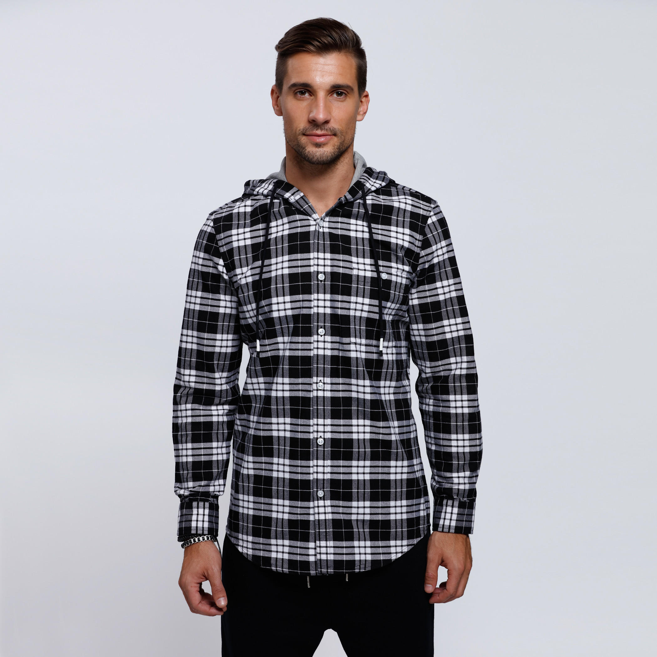 Chequered Long Sleeves Shirt with Hood-men-clothing-shirts-image-1