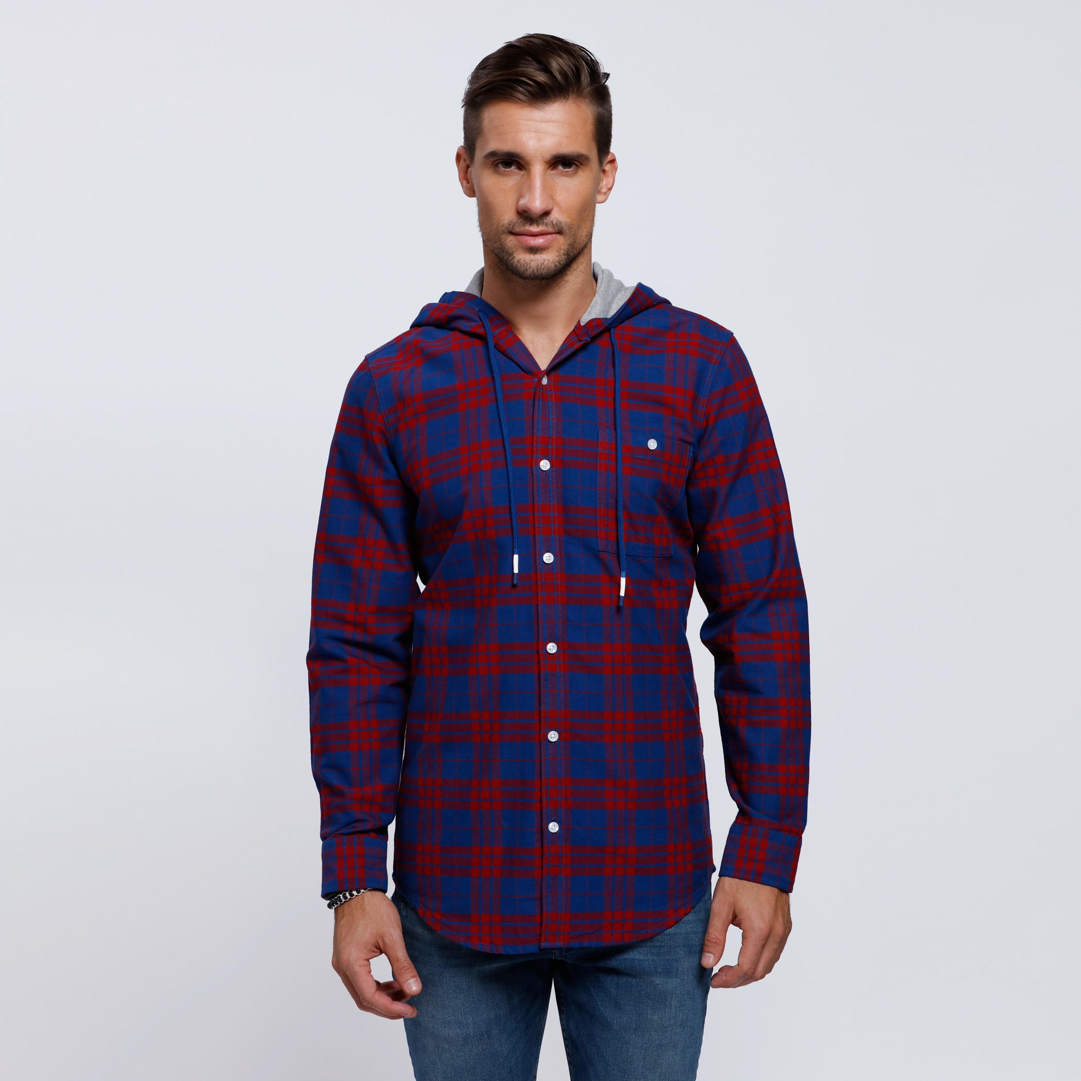 Chequered Long Sleeves Shirt with Hood-men-clothing-shirts-image-1