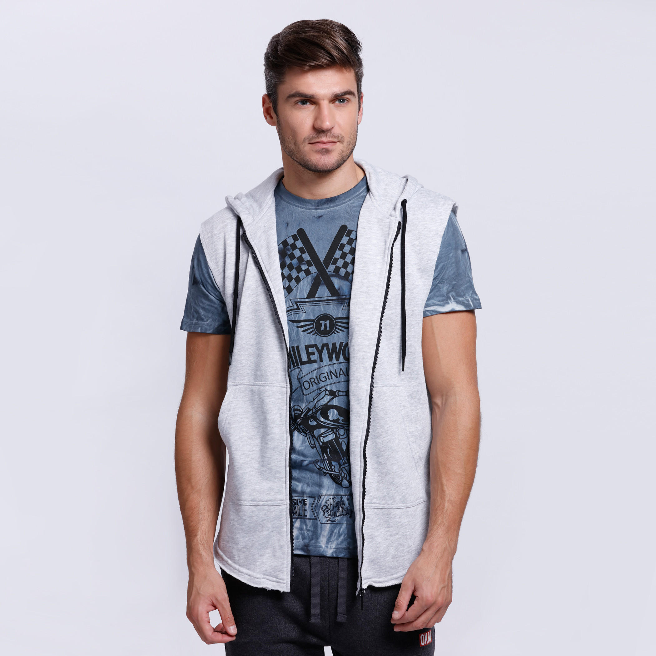 Sleeveless Sweatshirt with Hood and Zip Closure-men-winterwear-hoodiesandsweatshirts-image-1