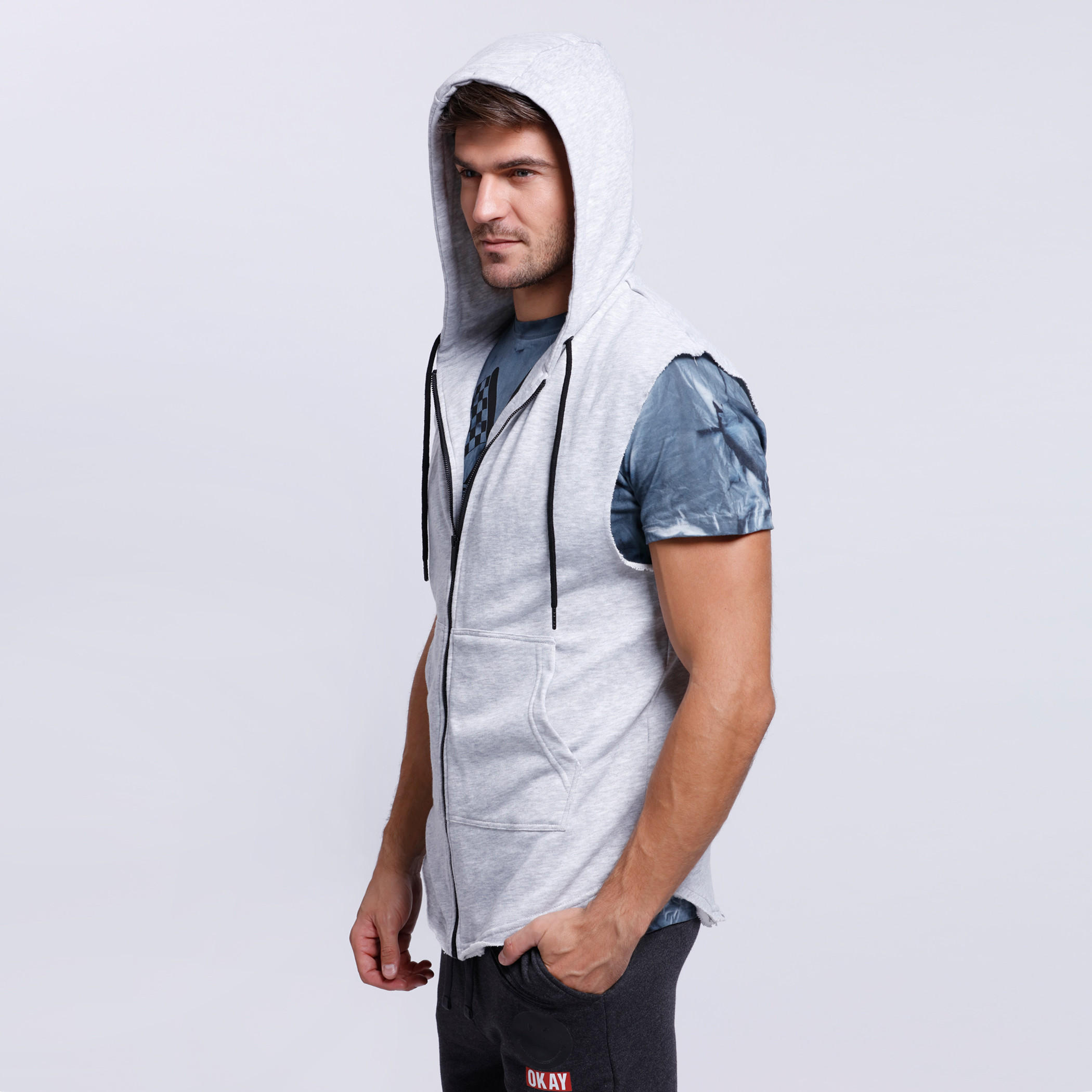 Sleeveless Sweatshirt with Hood and Zip Closure-men-winterwear-hoodiesandsweatshirts-image-3