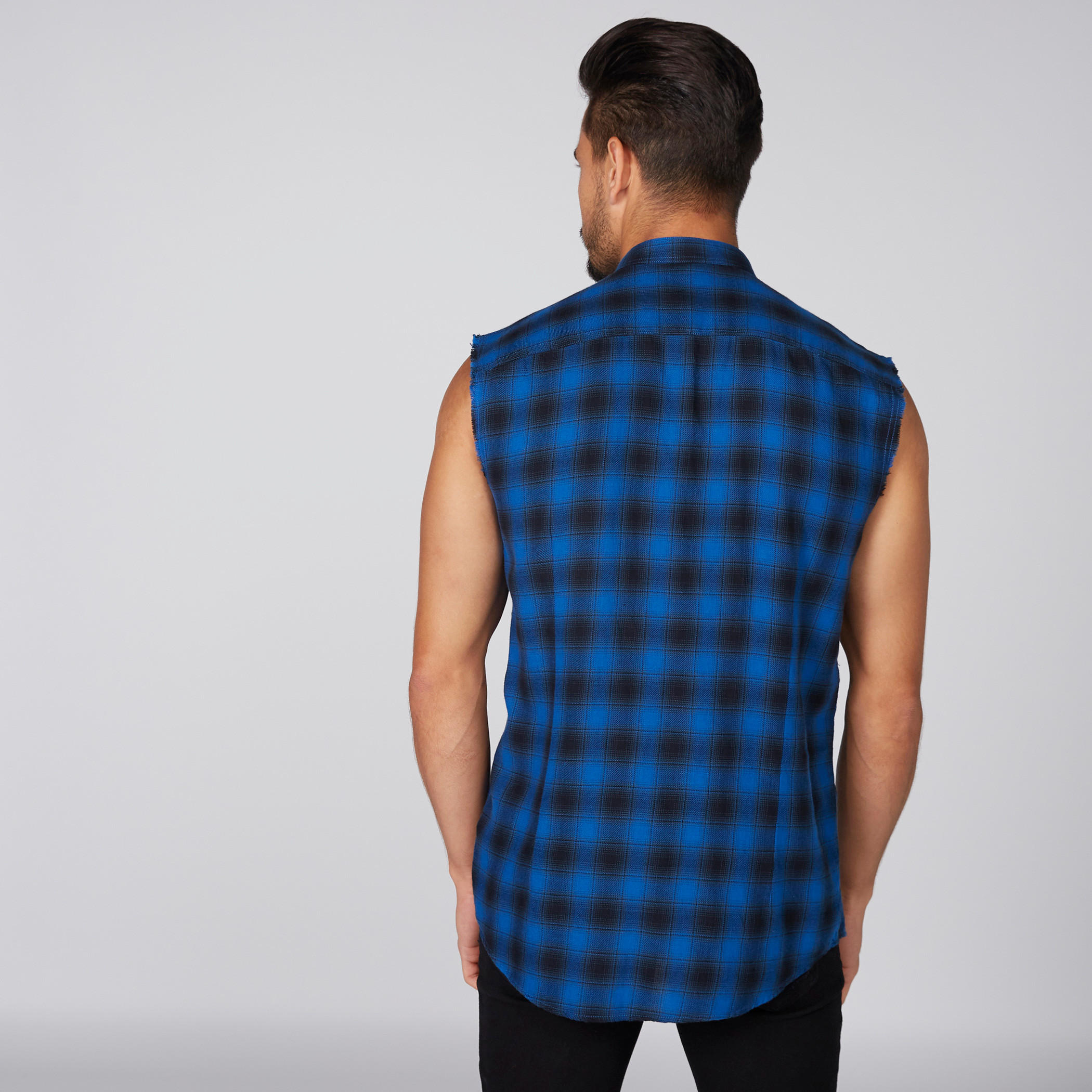 قميص كاروهات دون أكمام بياقة ماندارين وأزرار-men-clothing-shirts-image-3