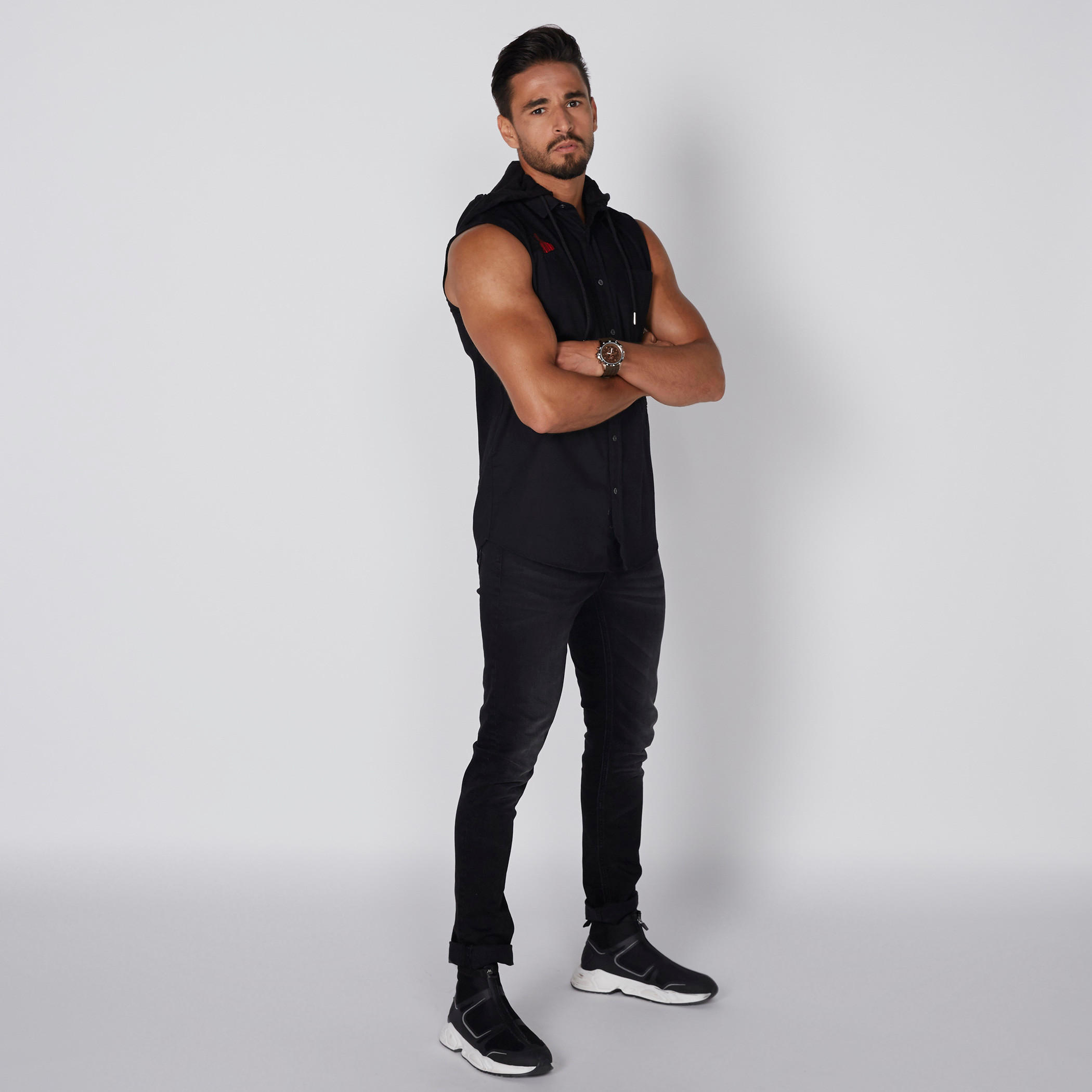 Embroidered Sleeveless Shirt with Hood and Complete Placket-men-clothing-shirts-image-2
