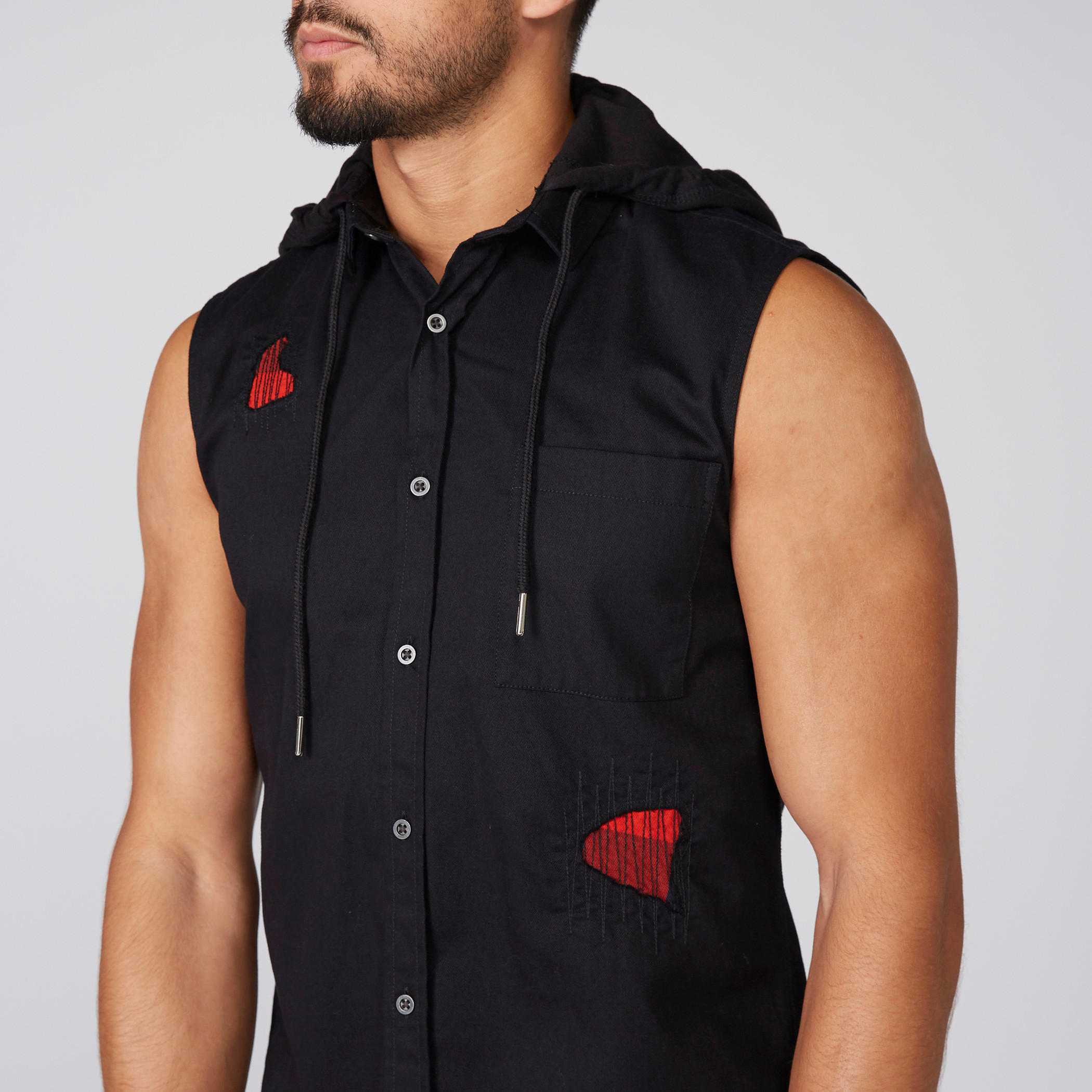 Embroidered Sleeveless Shirt with Hood and Complete Placket-men-clothing-shirts-image-3