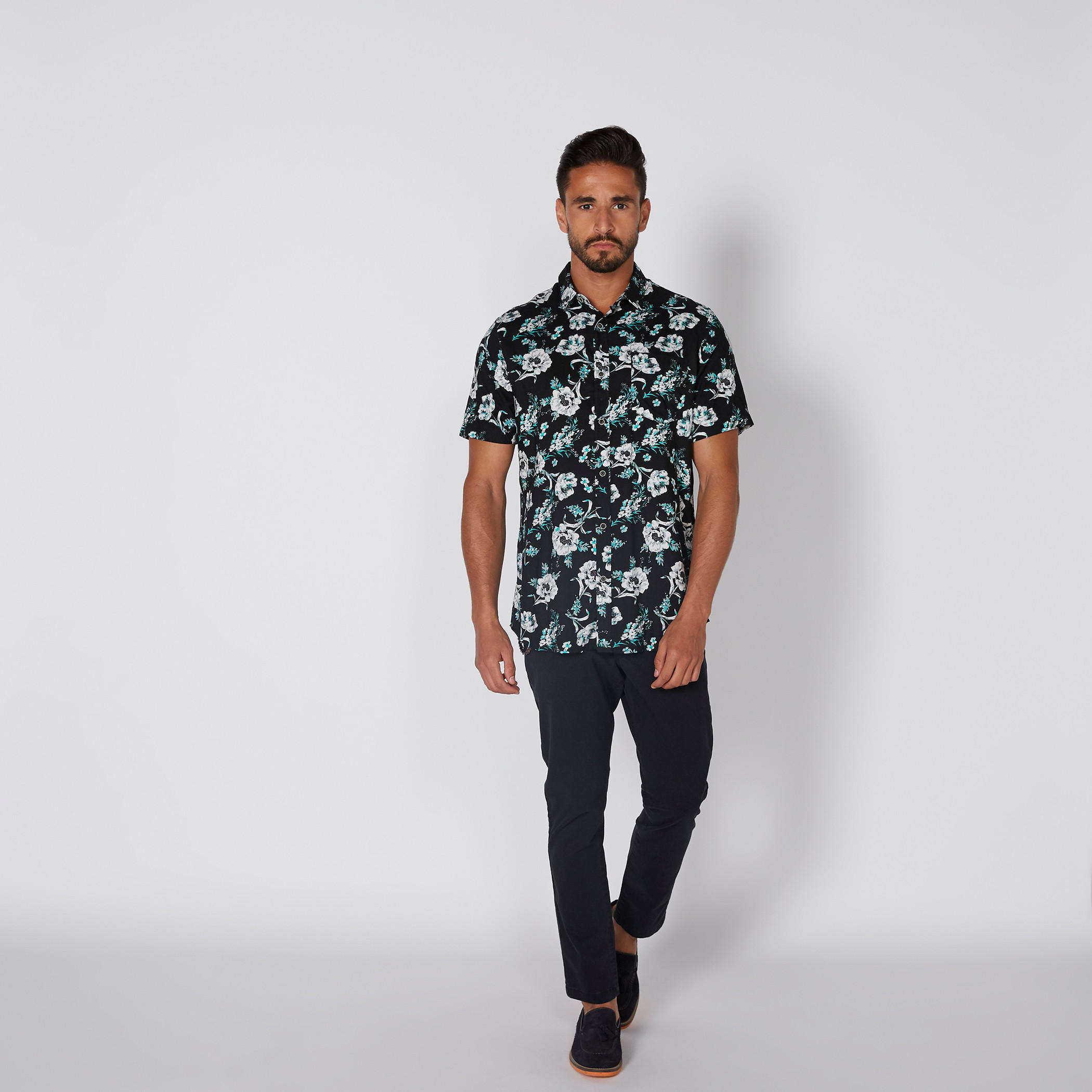 Floral Print Shirt with Short Sleeves-men-clothing-shirts-image-3