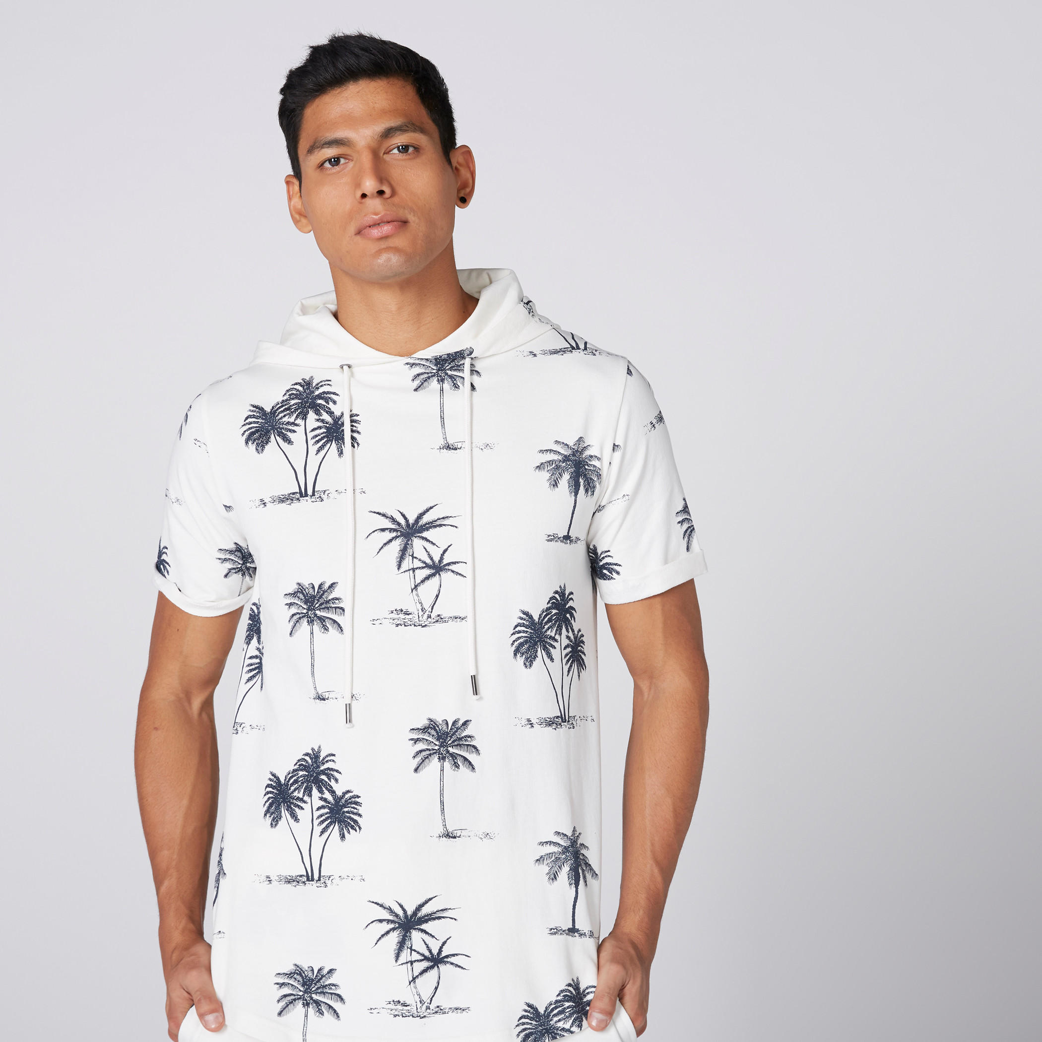 Printed T-Shirt with Short Sleeves and Hood-men-clothing-tshirtsandpolos-tshirts-image-1