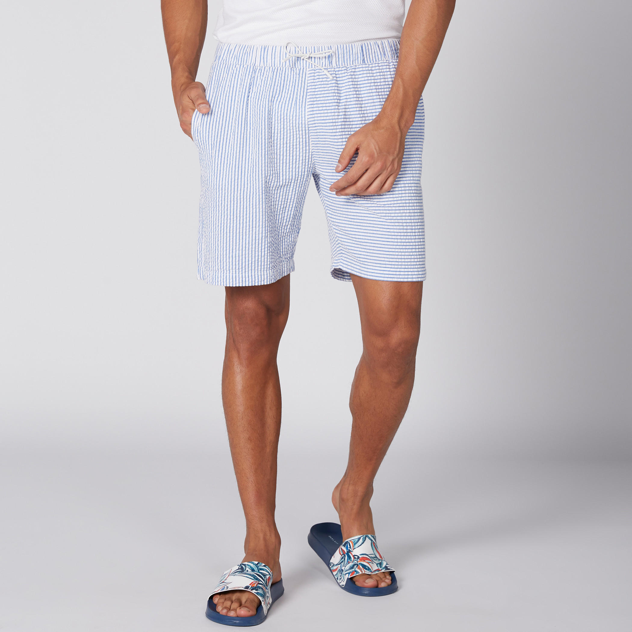 Striped Shorts with Elasticised Waistband and Tie-Up Detail-men-clothing-bottoms-shorts-image-1