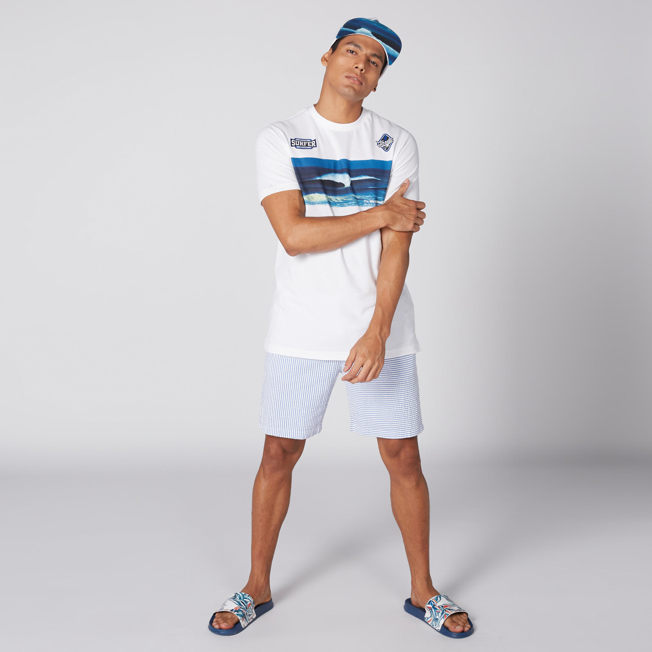 Striped Shorts with Elasticised Waistband and Tie-Up Detail-men-clothing-bottoms-shorts-image-2