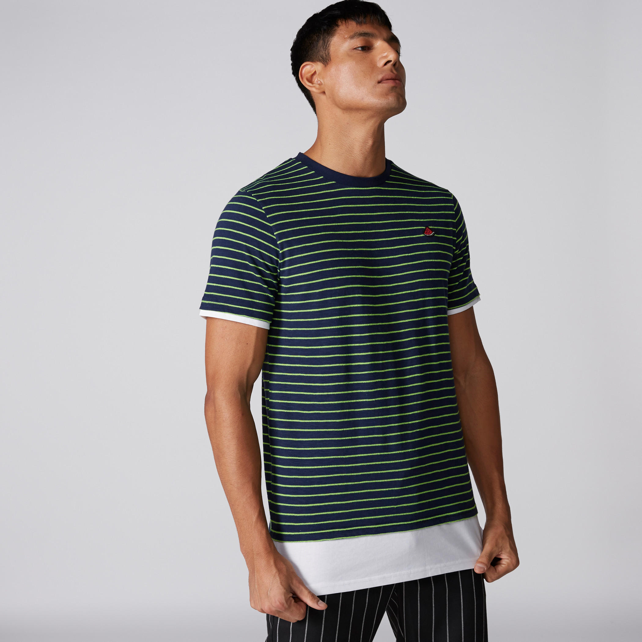 Striped Longline T-Shirt with Round Neck and Short Sleeves-men-clothing-tshirtsandpolos-tshirts-image-1