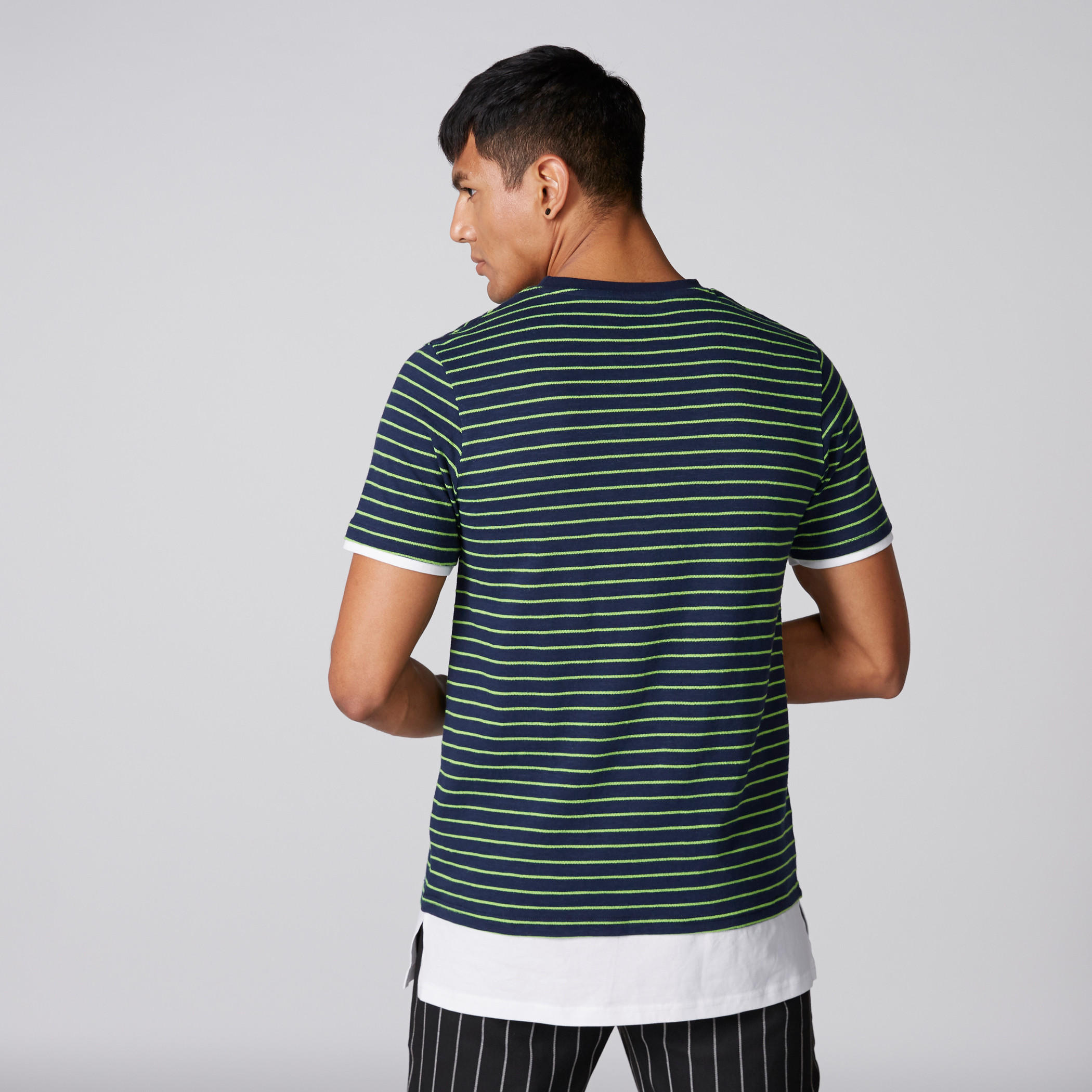 Striped Longline T-Shirt with Round Neck and Short Sleeves-men-clothing-tshirtsandpolos-tshirts-image-2