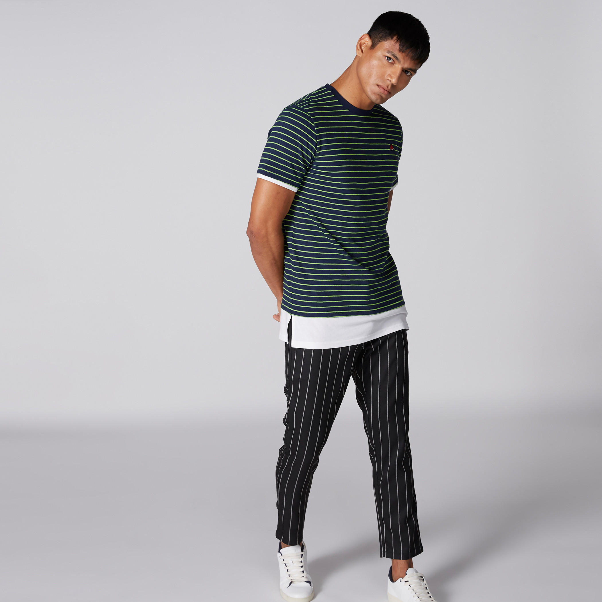 Striped Longline T-Shirt with Round Neck and Short Sleeves-men-clothing-tshirtsandpolos-tshirts-image-4