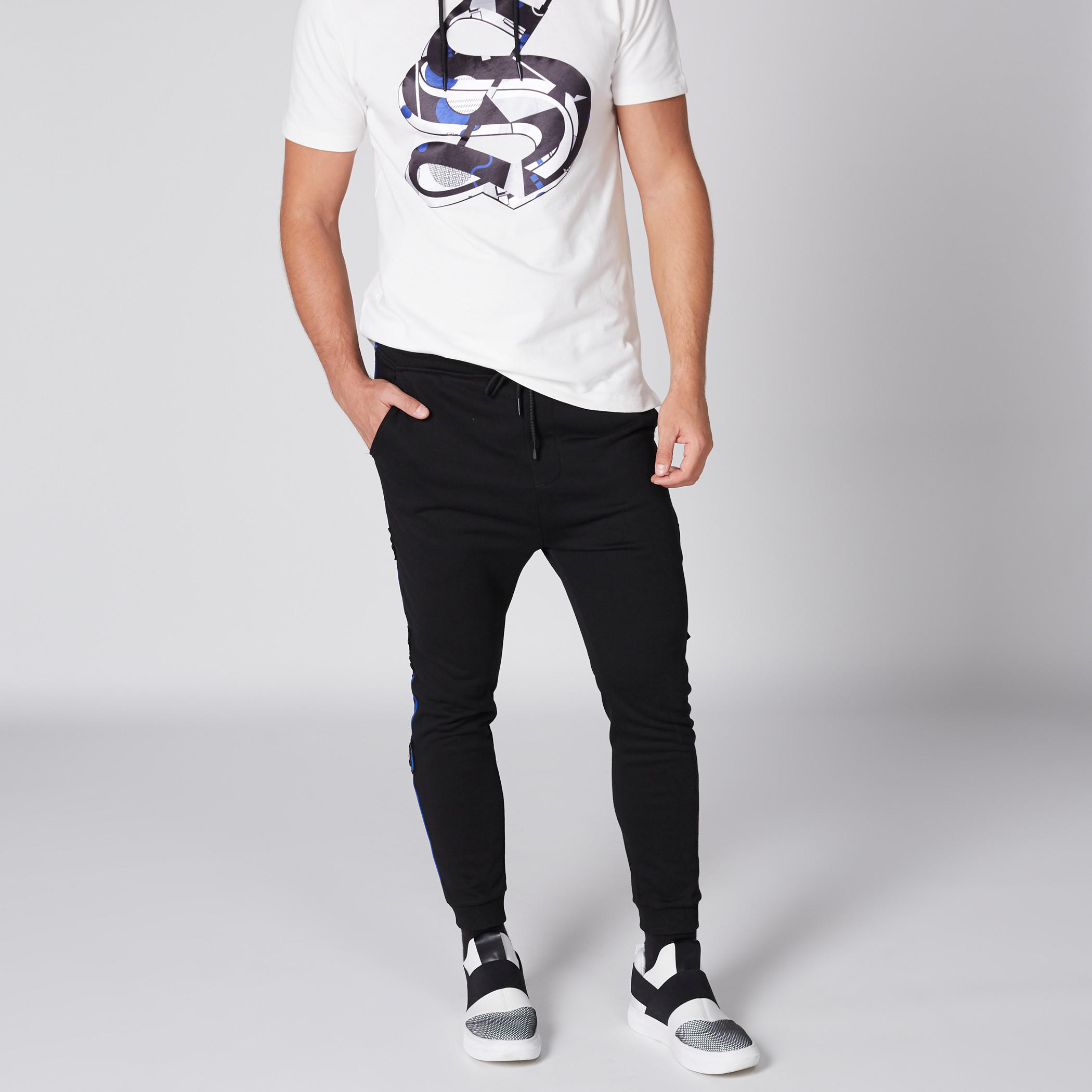Full Length Jog Pants with Elasticised Waistband and Tape Detail-men-clothing-bottoms-joggers-image-1