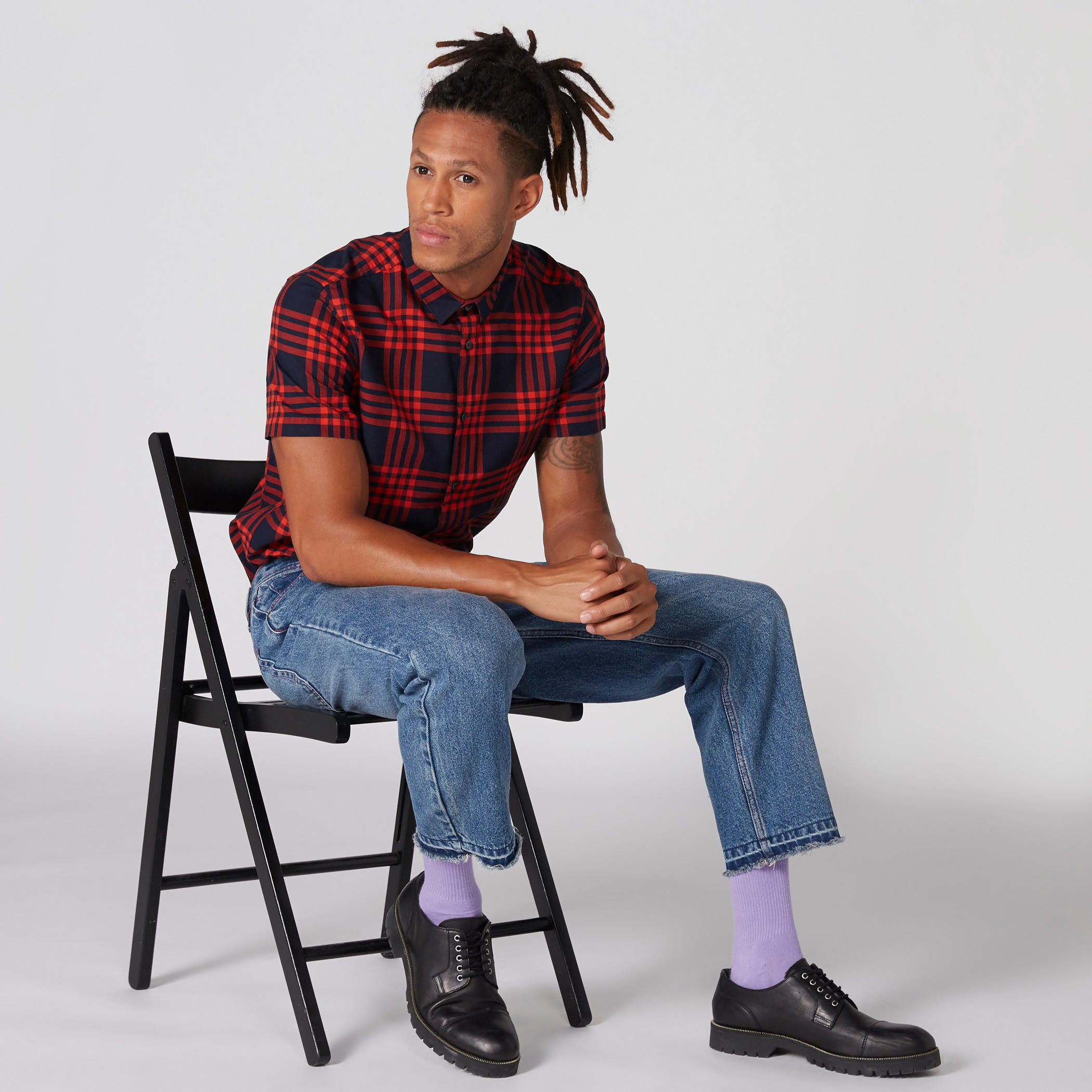 Chequered Shirt with Short Sleeves and Complete Placket-men-clothing-shirts-image-1
