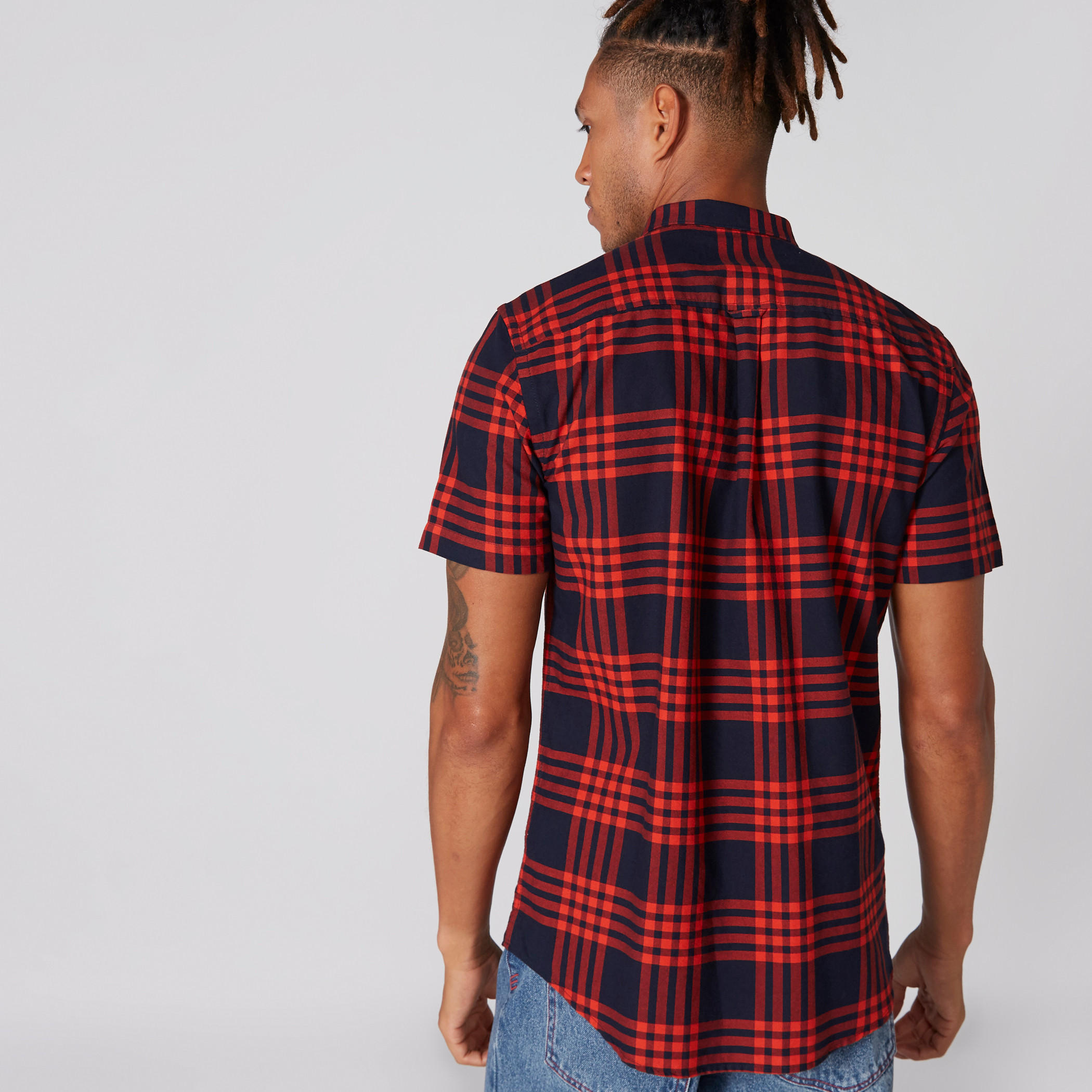 Chequered Shirt with Short Sleeves and Complete Placket-men-clothing-shirts-image-2