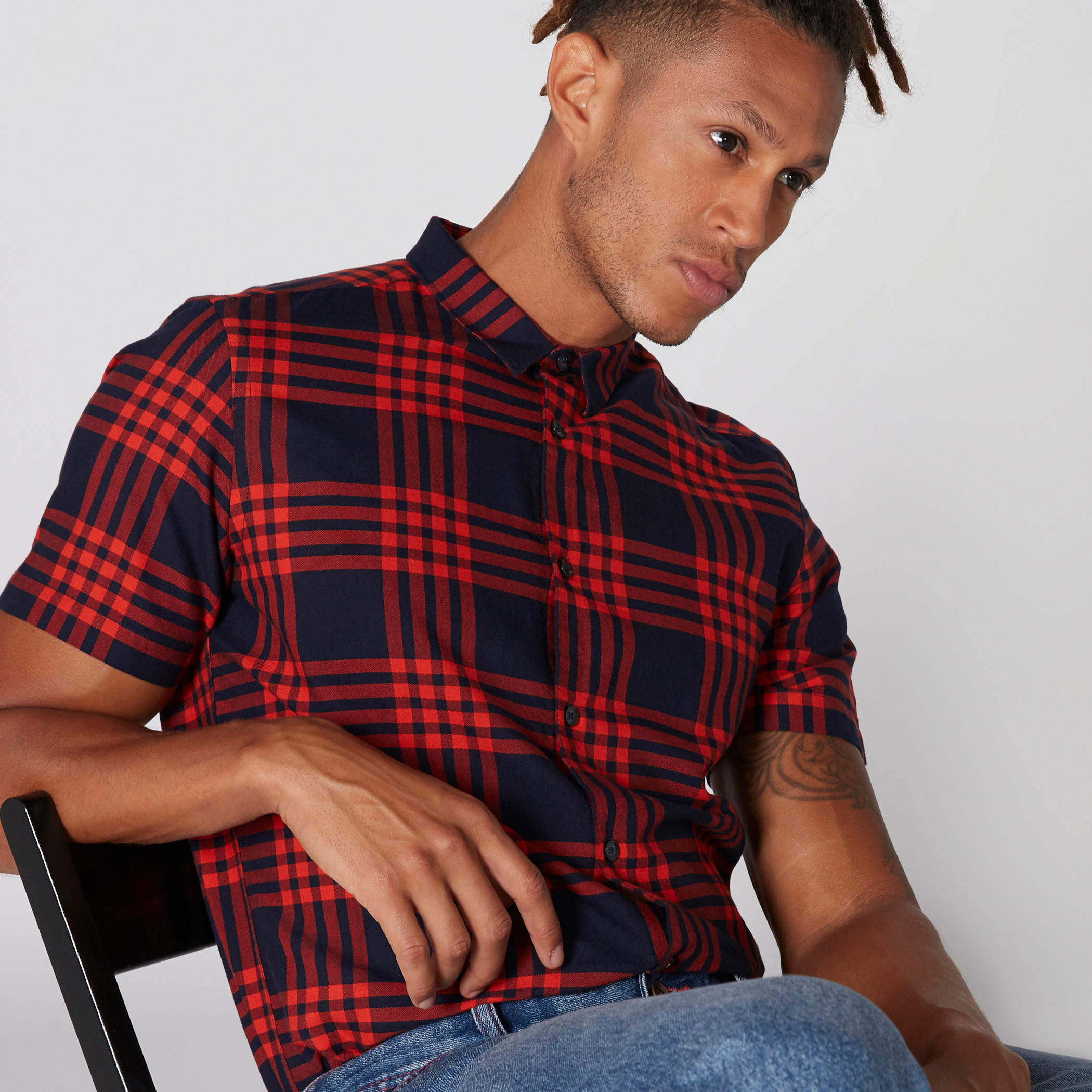 Chequered Shirt with Short Sleeves and Complete Placket-men-clothing-shirts-image-3
