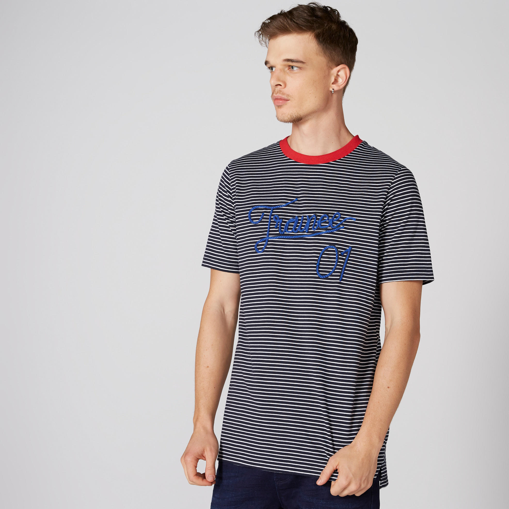 Striped T-Shirt with Short Sleeves and Embroidery-men-clothing-tshirtsandpolos-tshirts-image-1