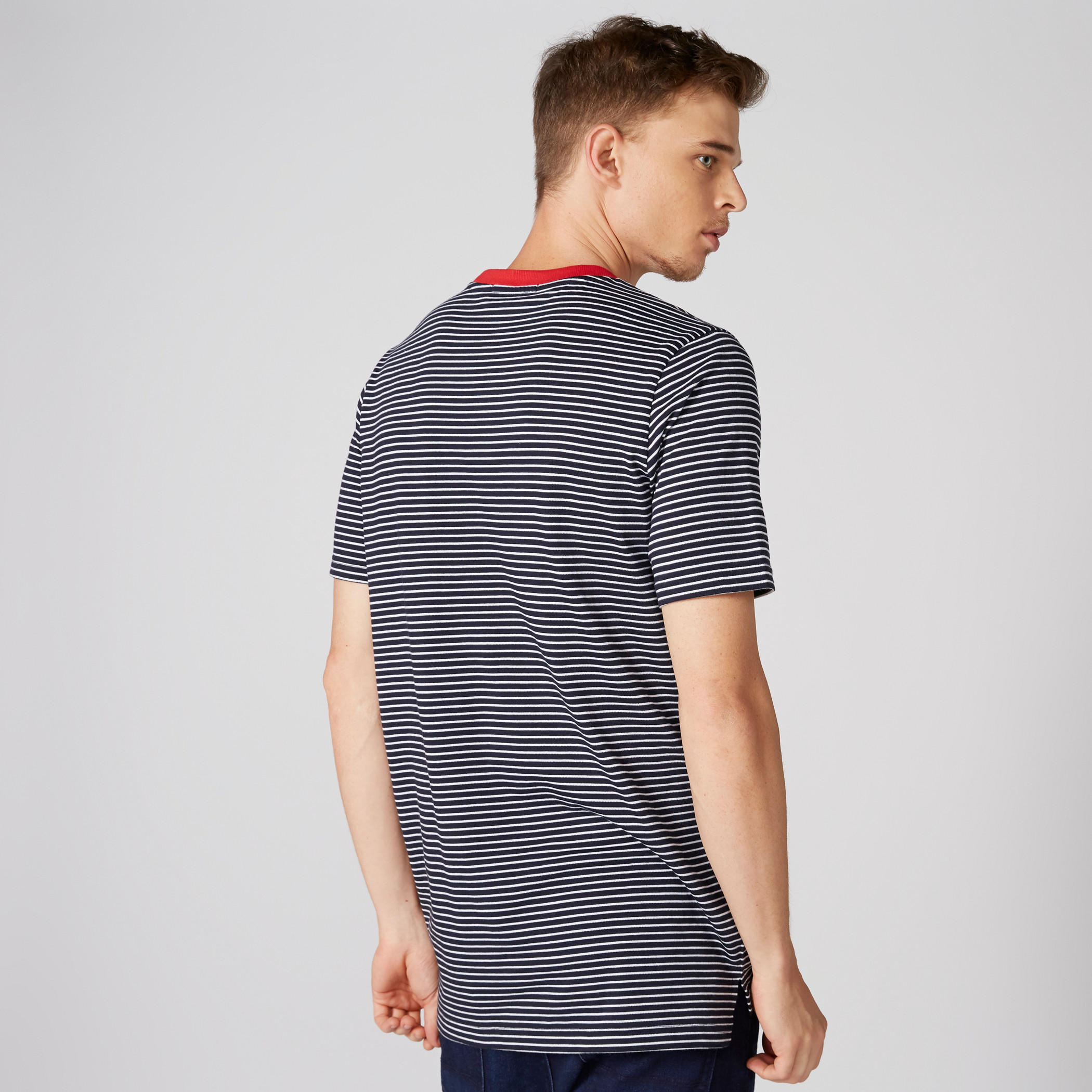 Striped T-Shirt with Short Sleeves and Embroidery-men-clothing-tshirtsandpolos-tshirts-image-2