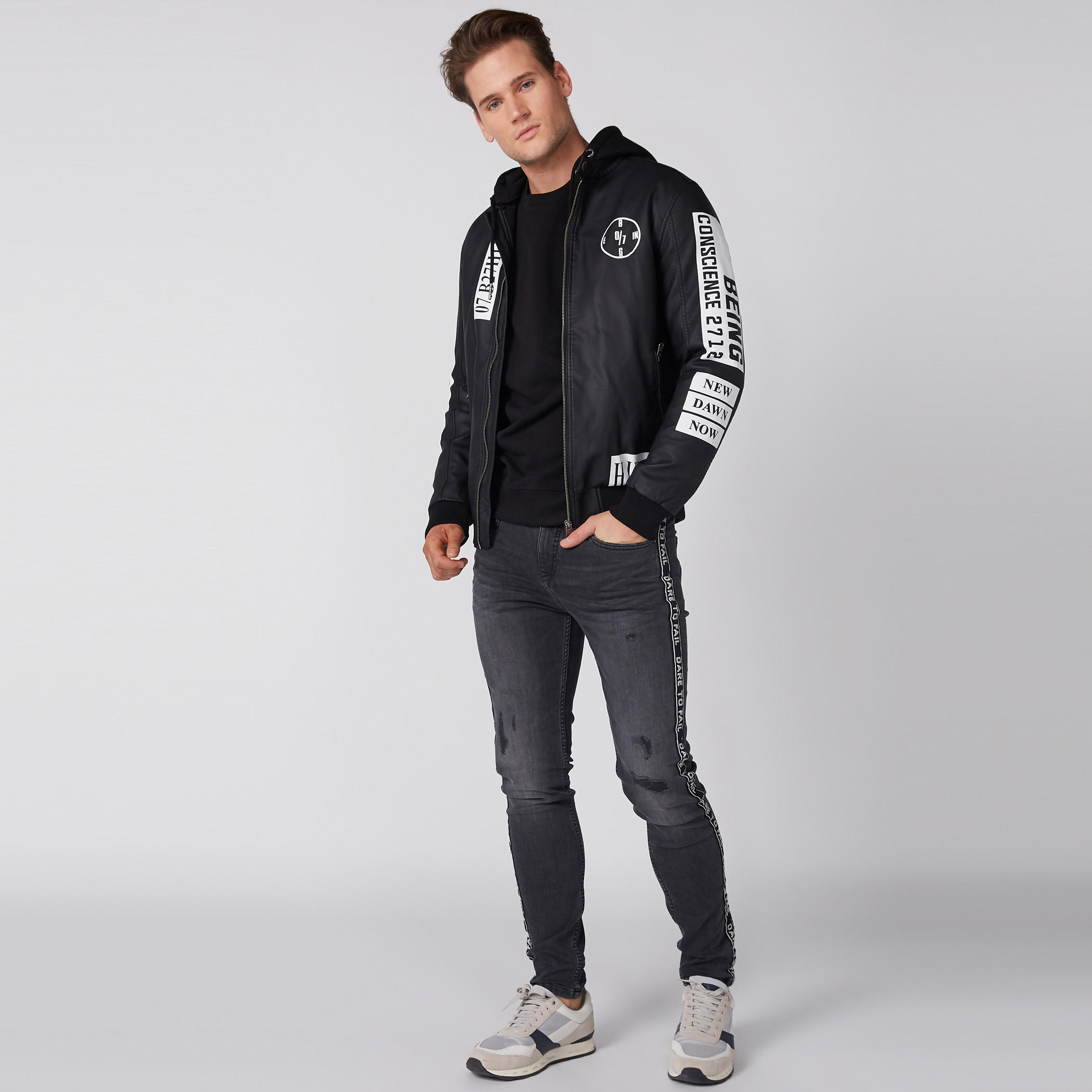 Full Length Distressed Jeans with Tape and Pocket Detail-men-clothing-bottoms-jeans-image-1