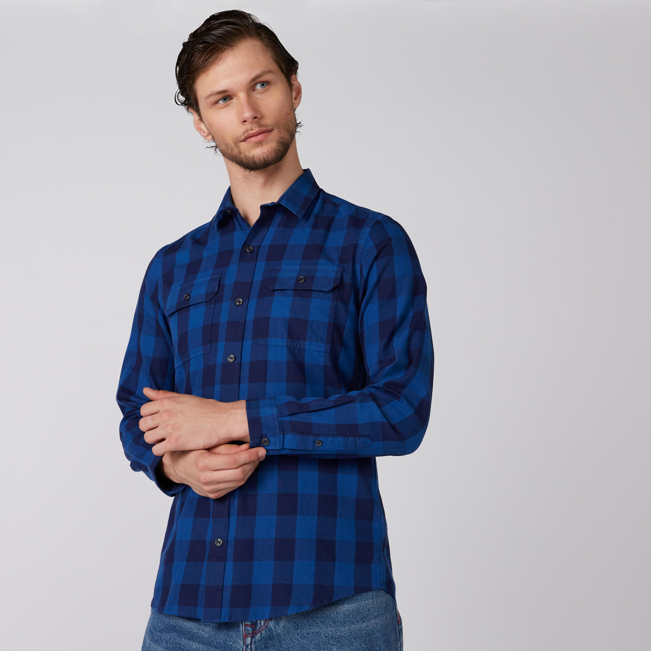 قميص كاروهات بأكمام طويلة وأزرار-men-clothing-shirts-image-1