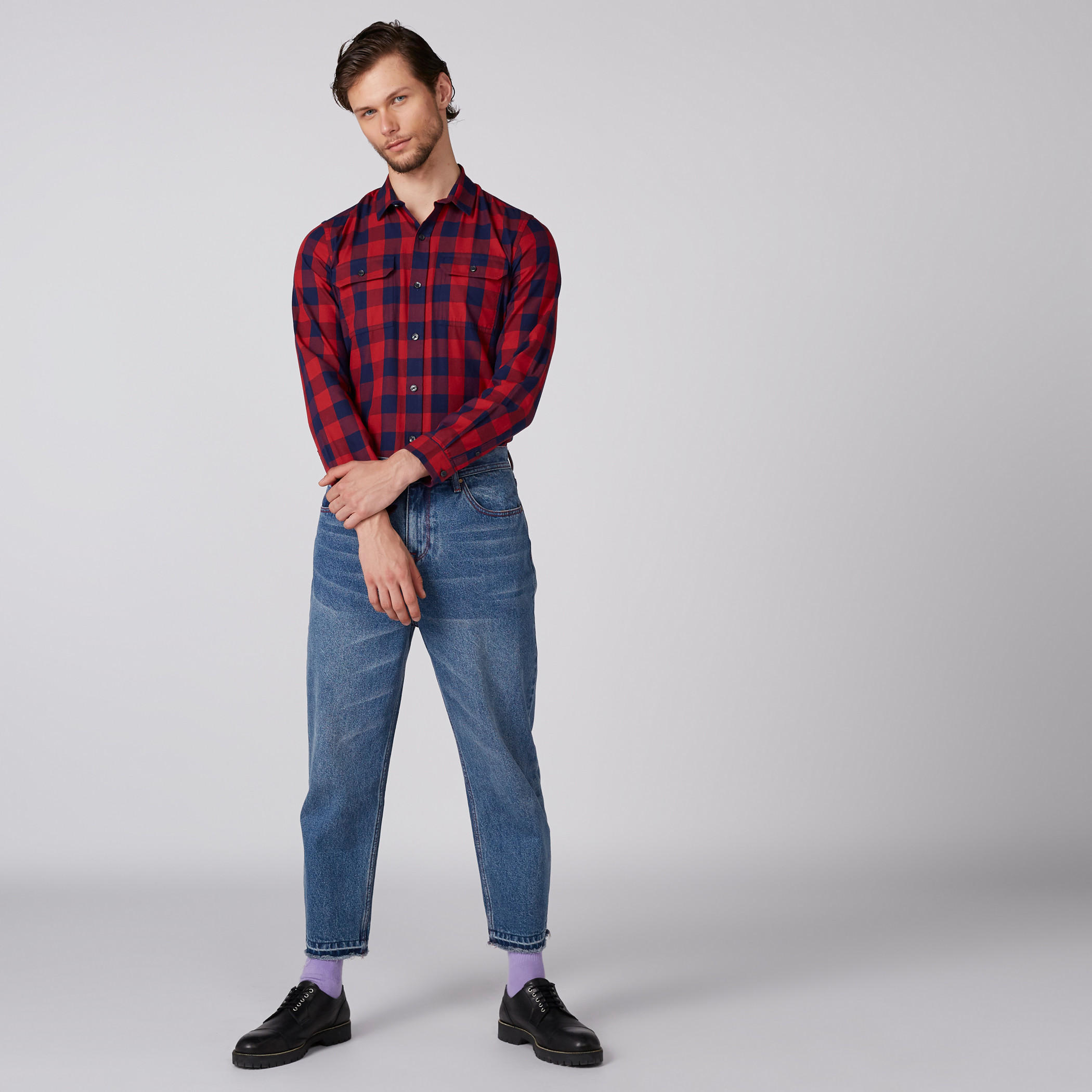 قميص كاروهات بأكمام طويلة وأزرار-men-clothing-shirts-image-2