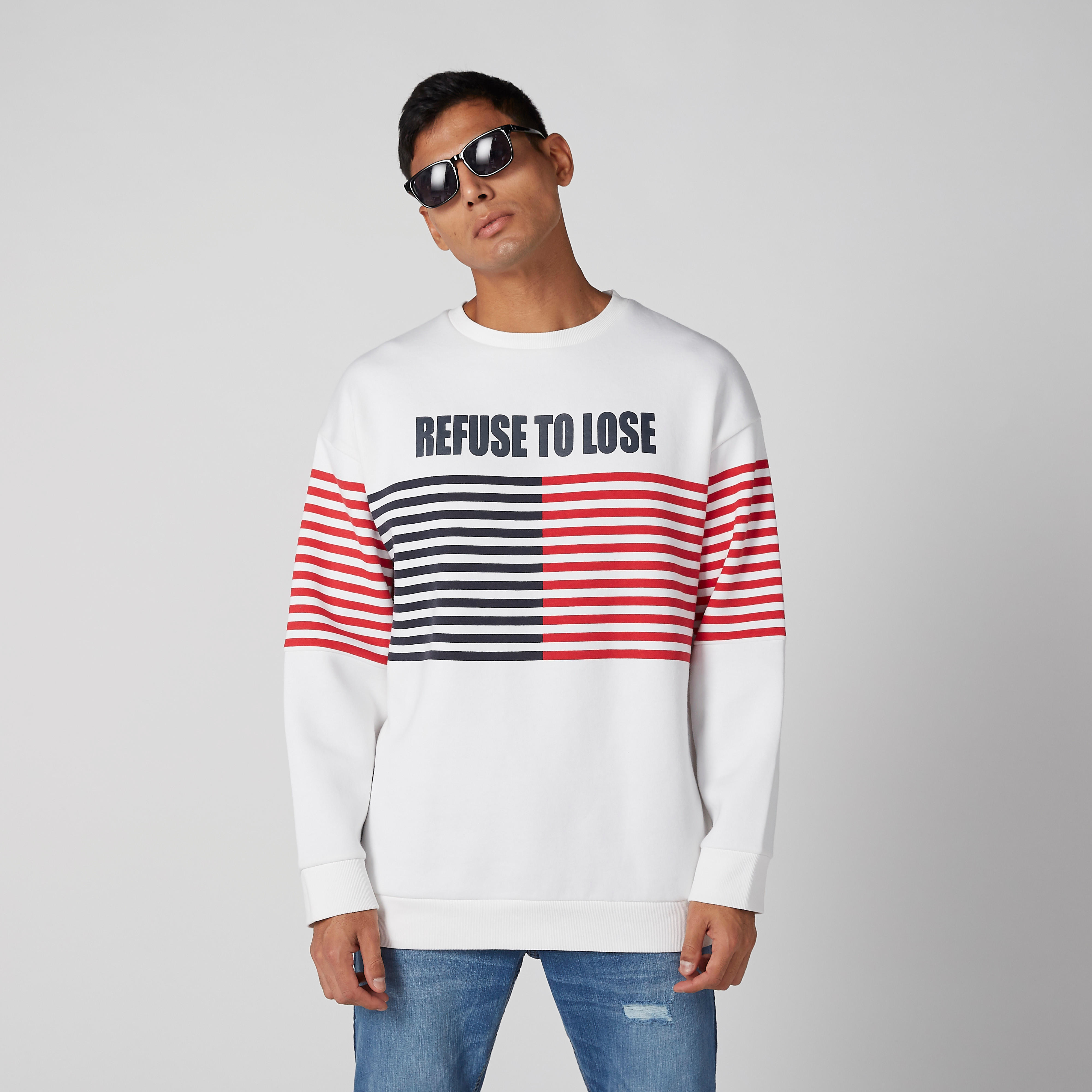 Striped Sweatshirt with Drop Shoulder Sleeves-men-winterwear-hoodiesandsweatshirts-image-1